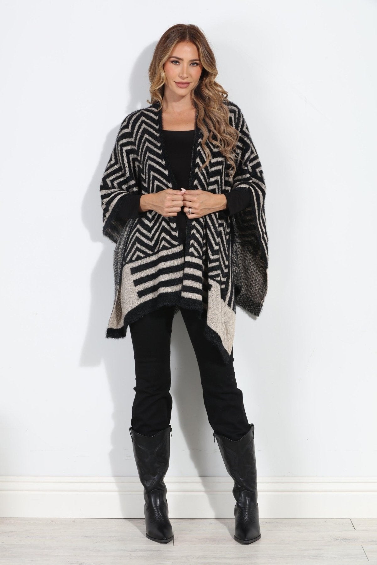 Keep Me Warm Chevron Open Poncho-FINAL SALE