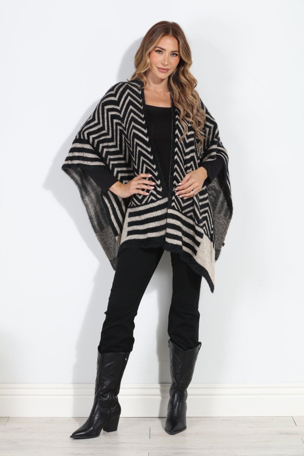 Keep Me Warm Chevron Open Poncho-FINAL SALE