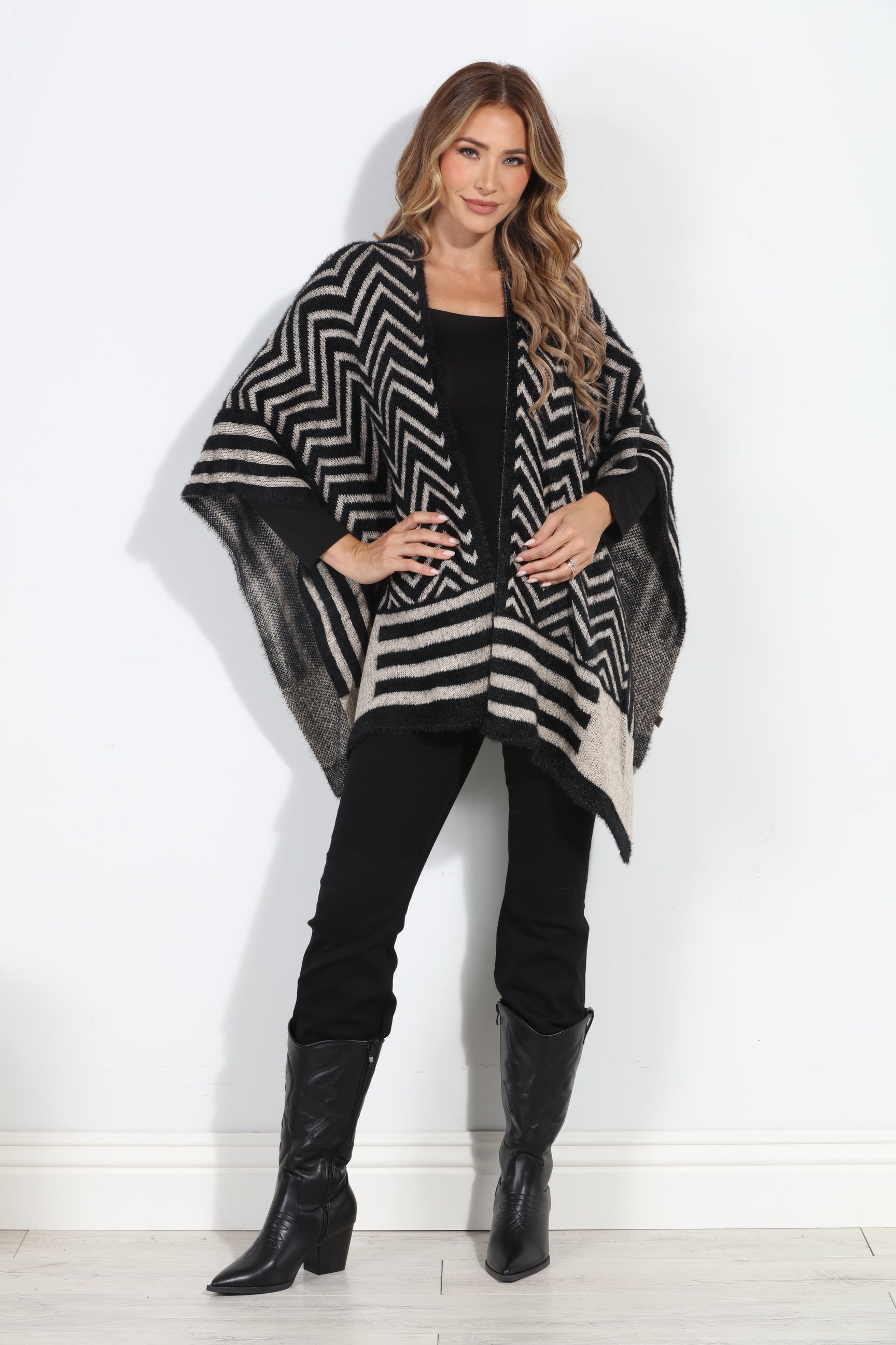 Keep Me Warm Chevron Open Poncho-BEST SELLER