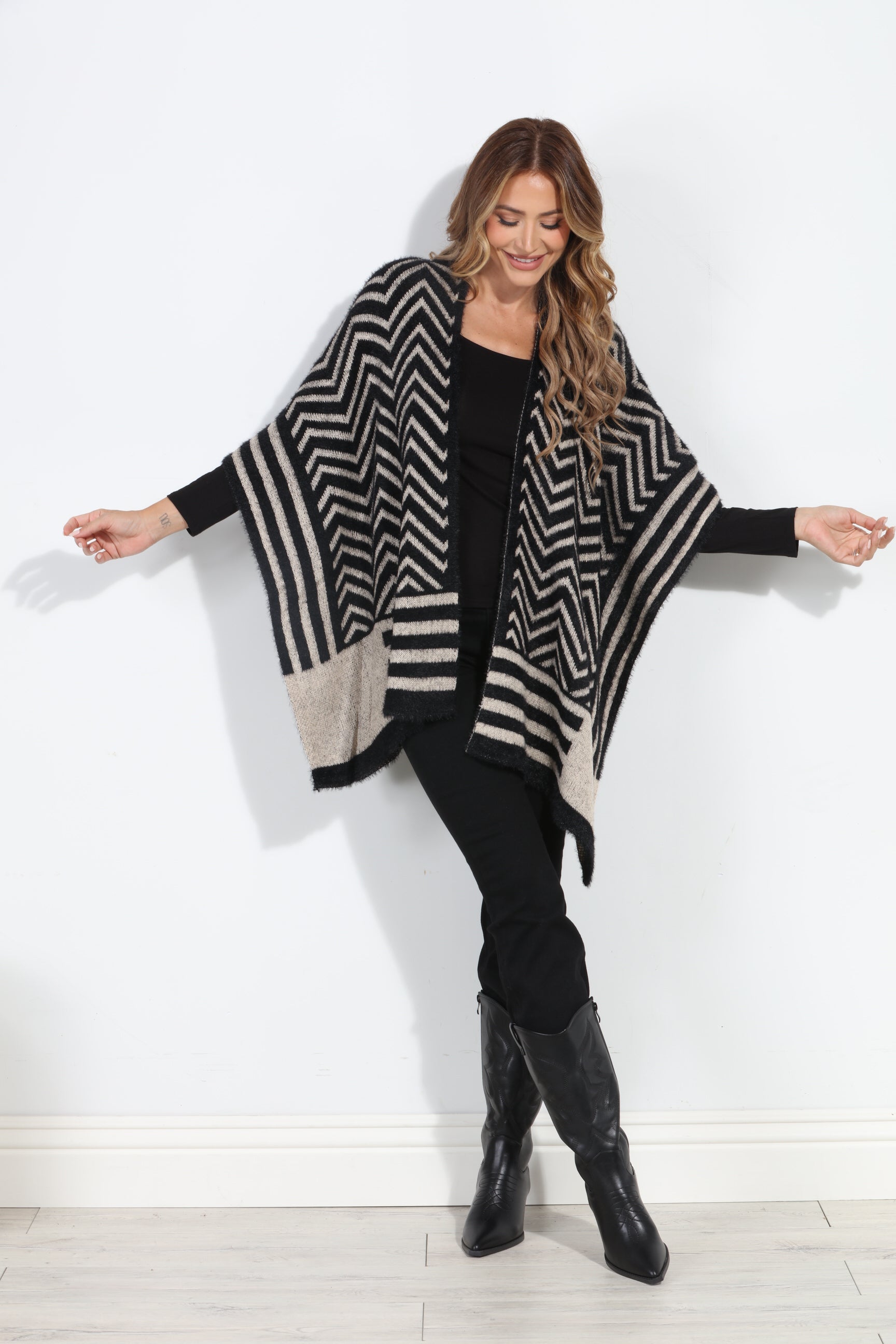 Keep Me Warm Chevron Open Poncho-BEST SELLER