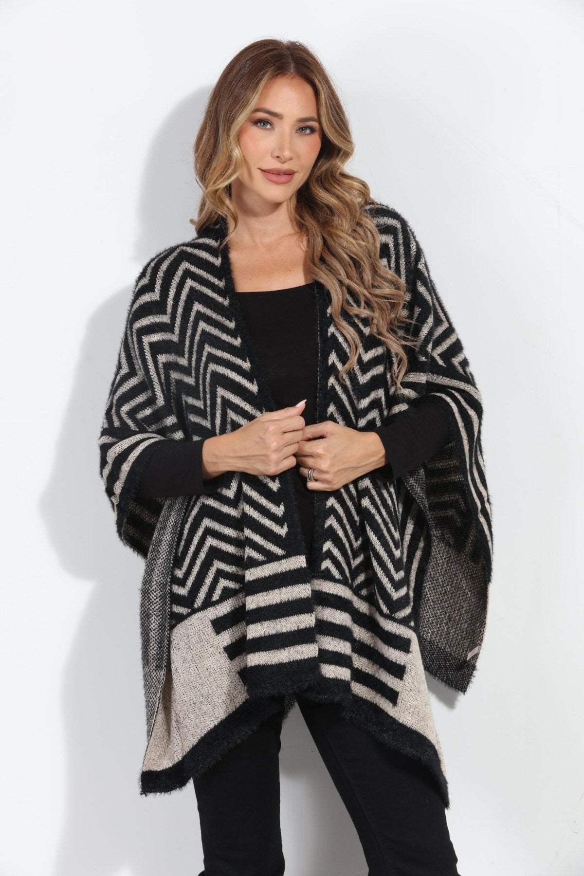Keep Me Warm Chevron Open Poncho-FINAL SALE
