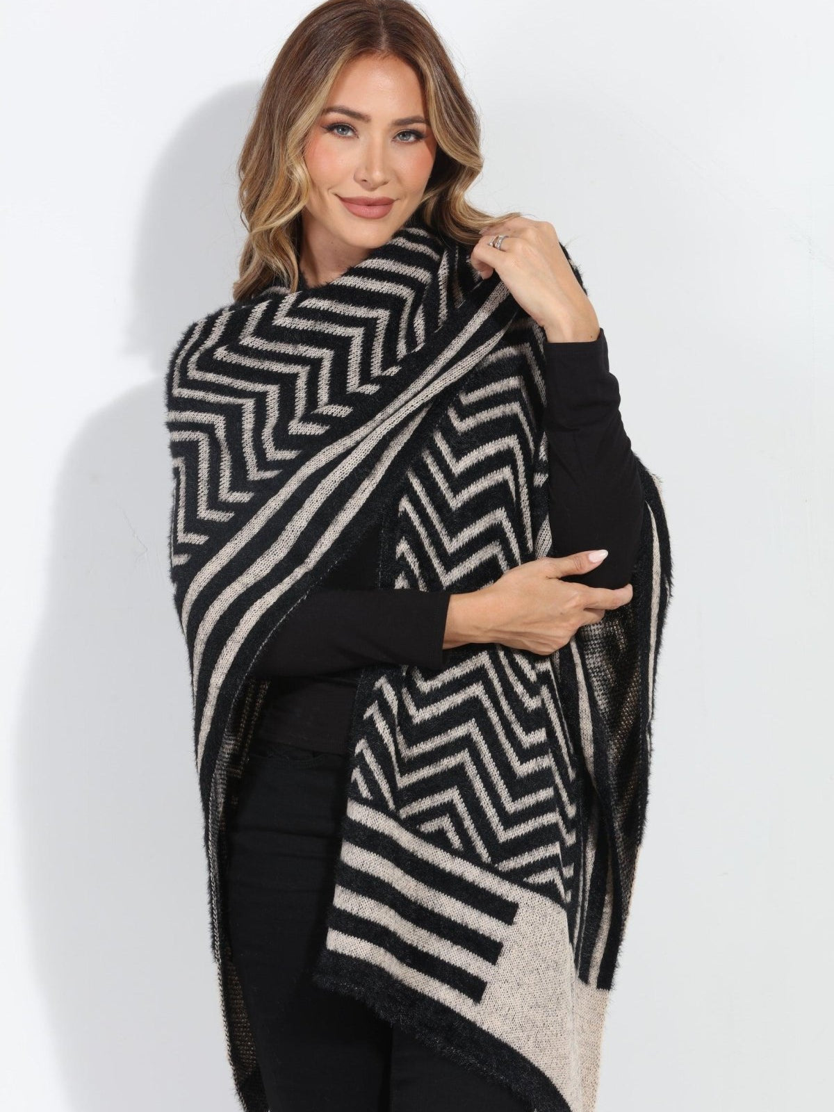 Keep Me Warm Chevron Open Poncho-FINAL SALE