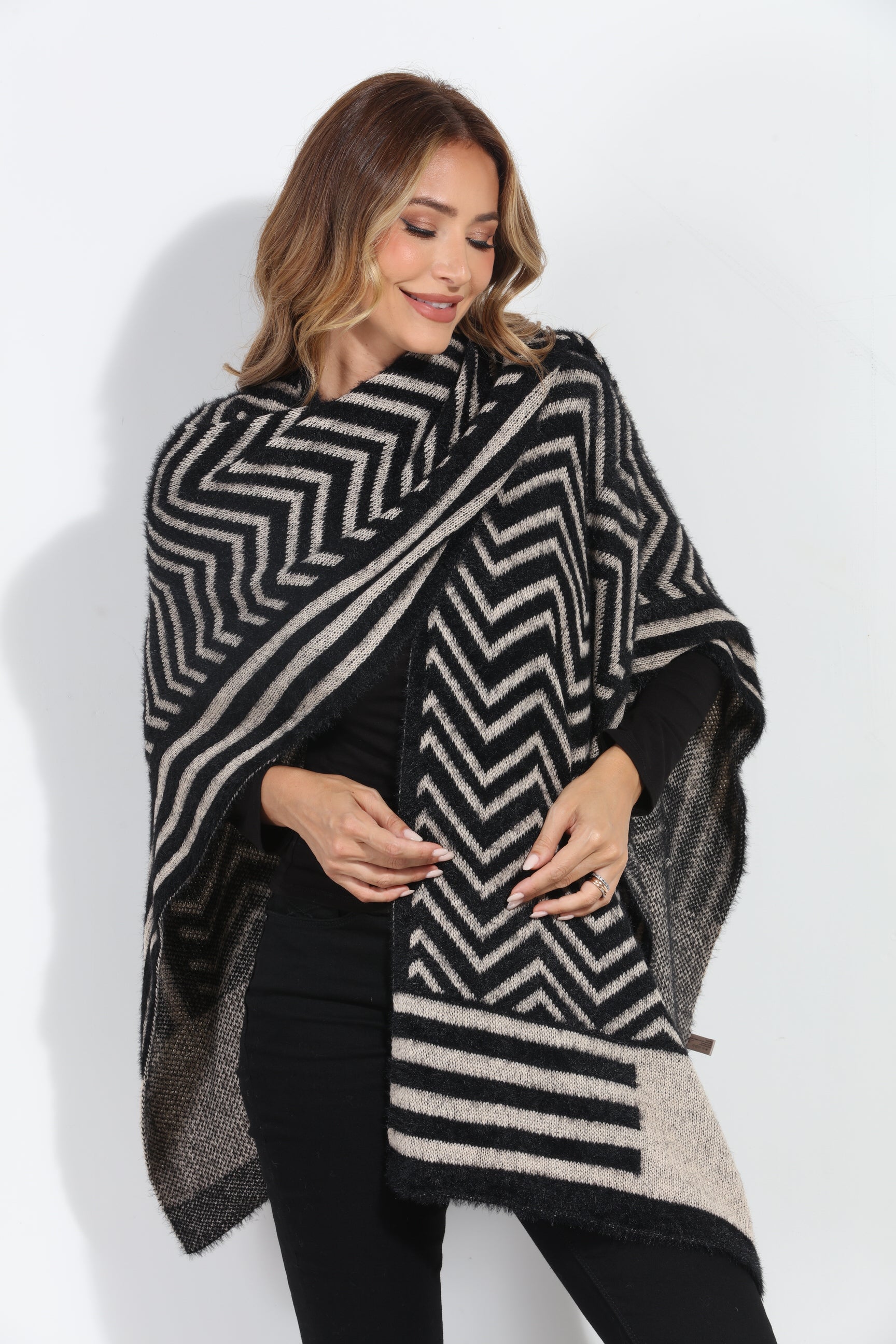 Keep Me Warm Chevron Open Poncho-BEST SELLER