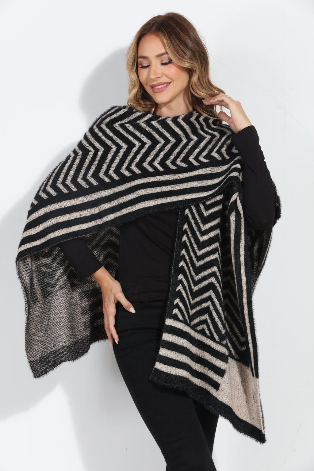 Keep Me Warm Chevron Open Poncho-FINAL SALE