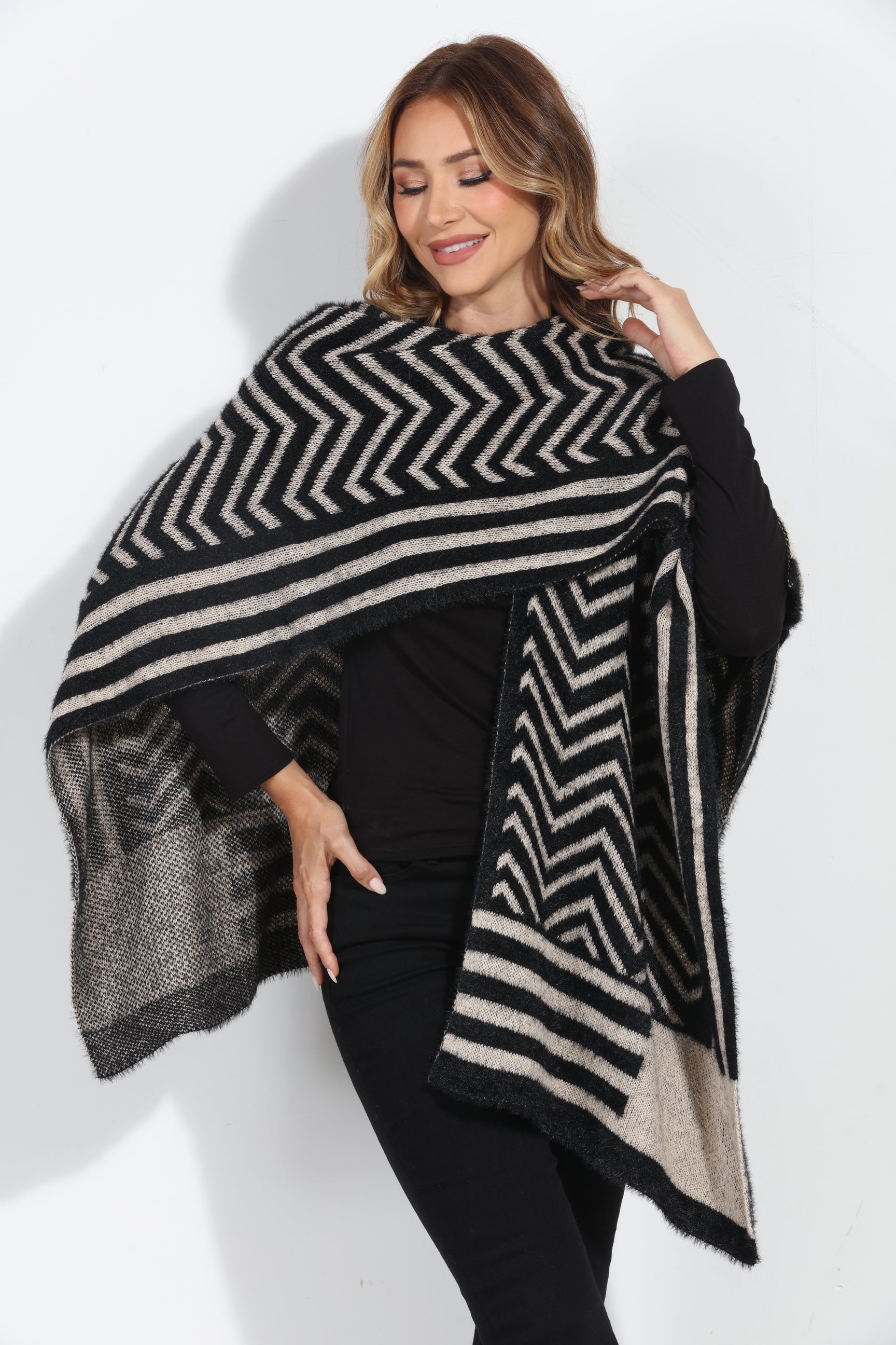 Keep Me Warm Chevron Open Poncho-BEST SELLER