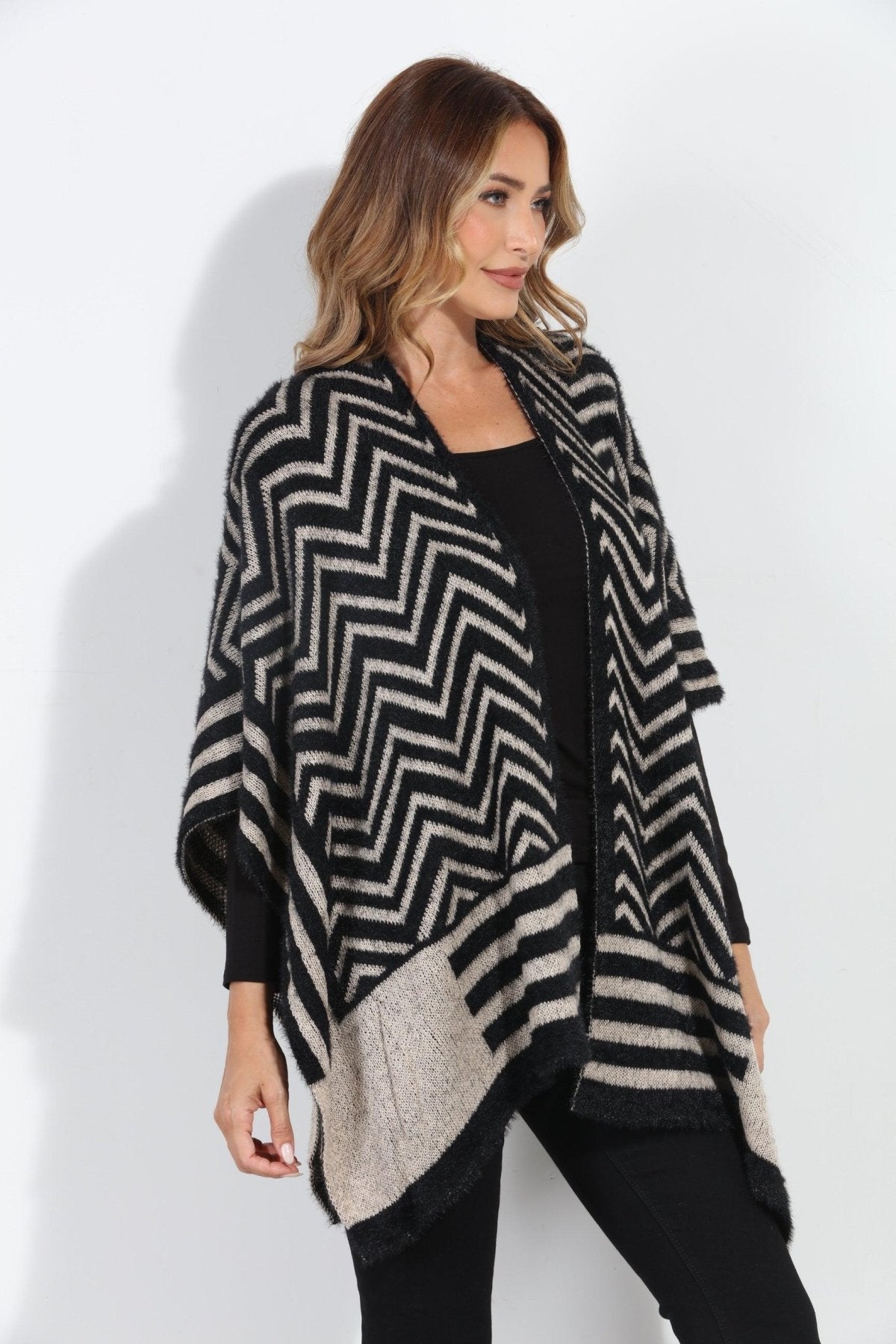 Keep Me Warm Chevron Open Poncho-FINAL SALE