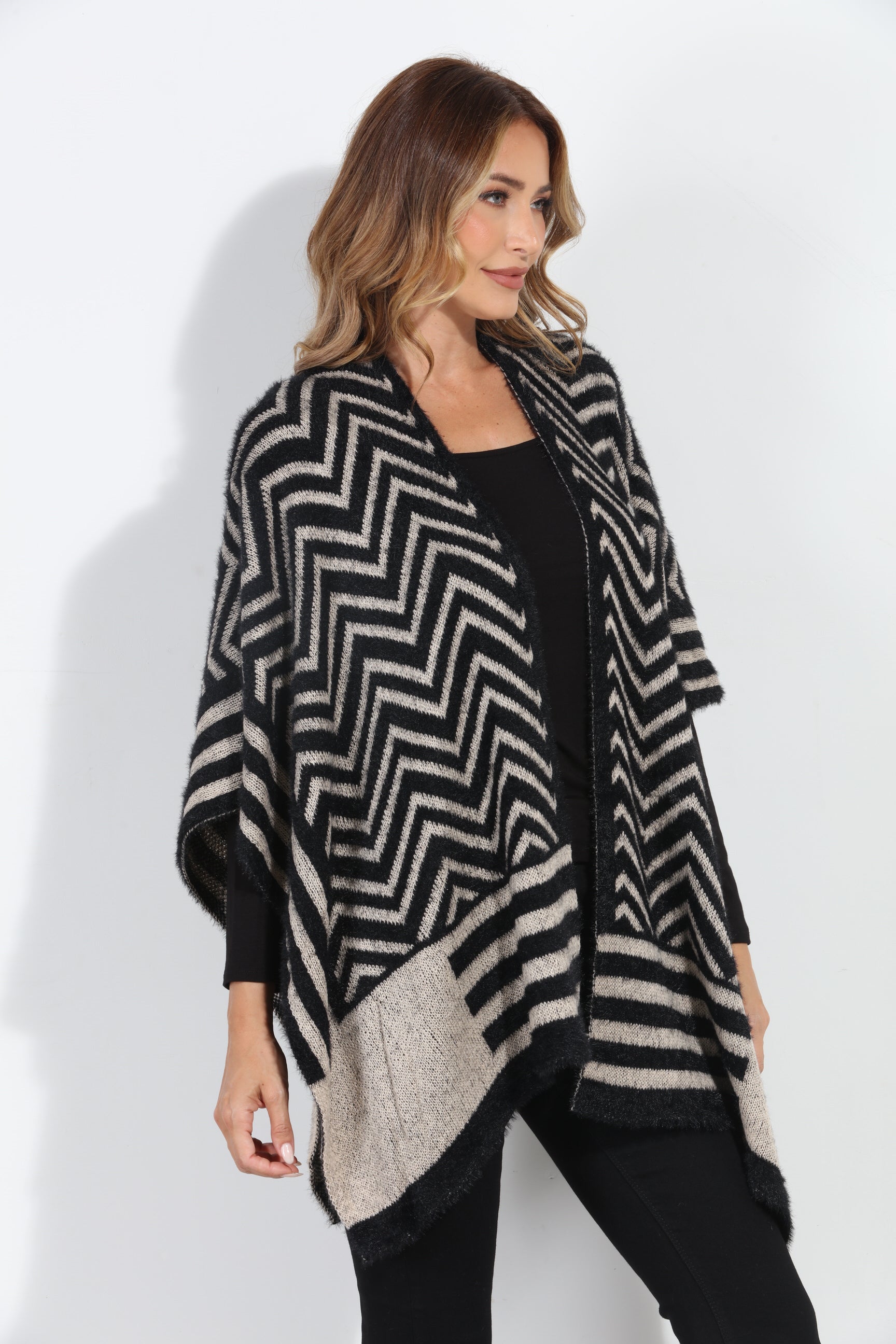 Keep Me Warm Chevron Open Poncho-BEST SELLER