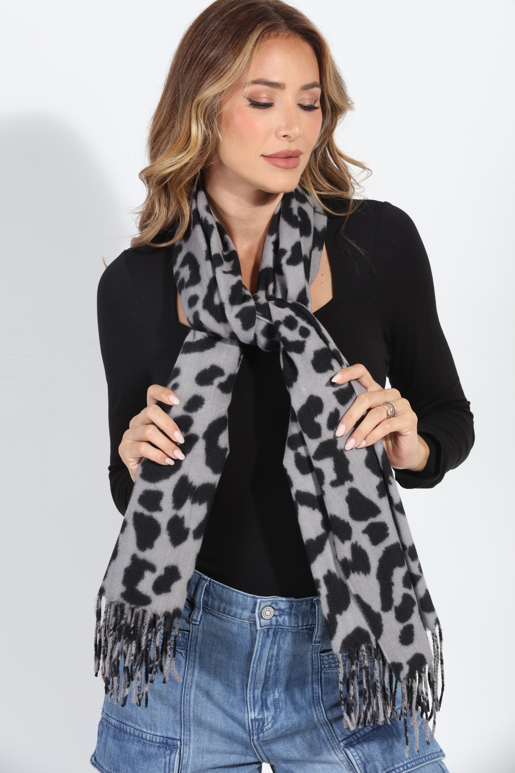 Grey and Black Brushed Leopard Scarf