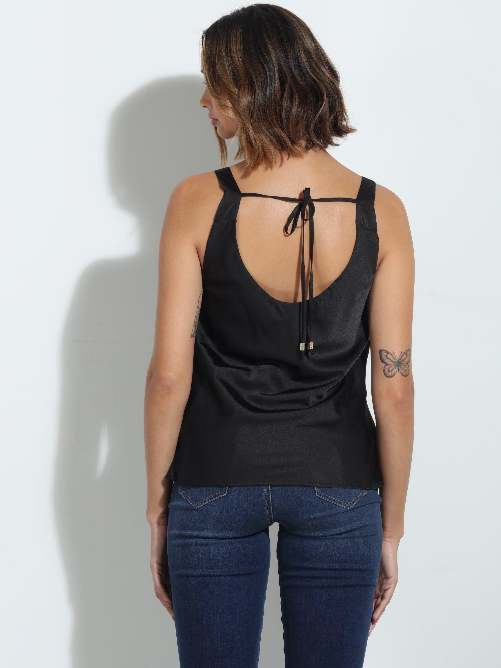 Black Luxe Satin Cowl Tank-FINAL SALE