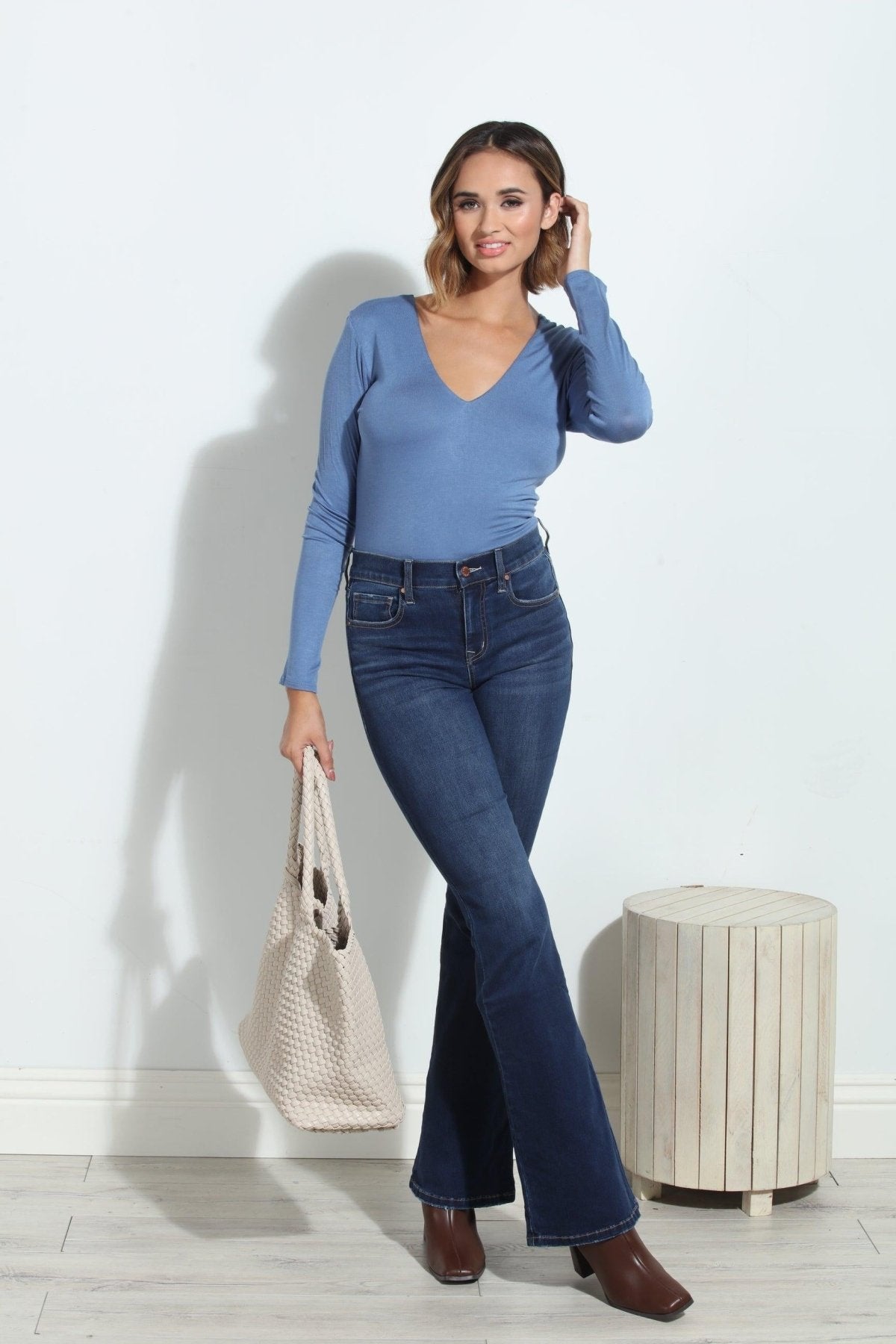 Denim Lined V-Neck Top
