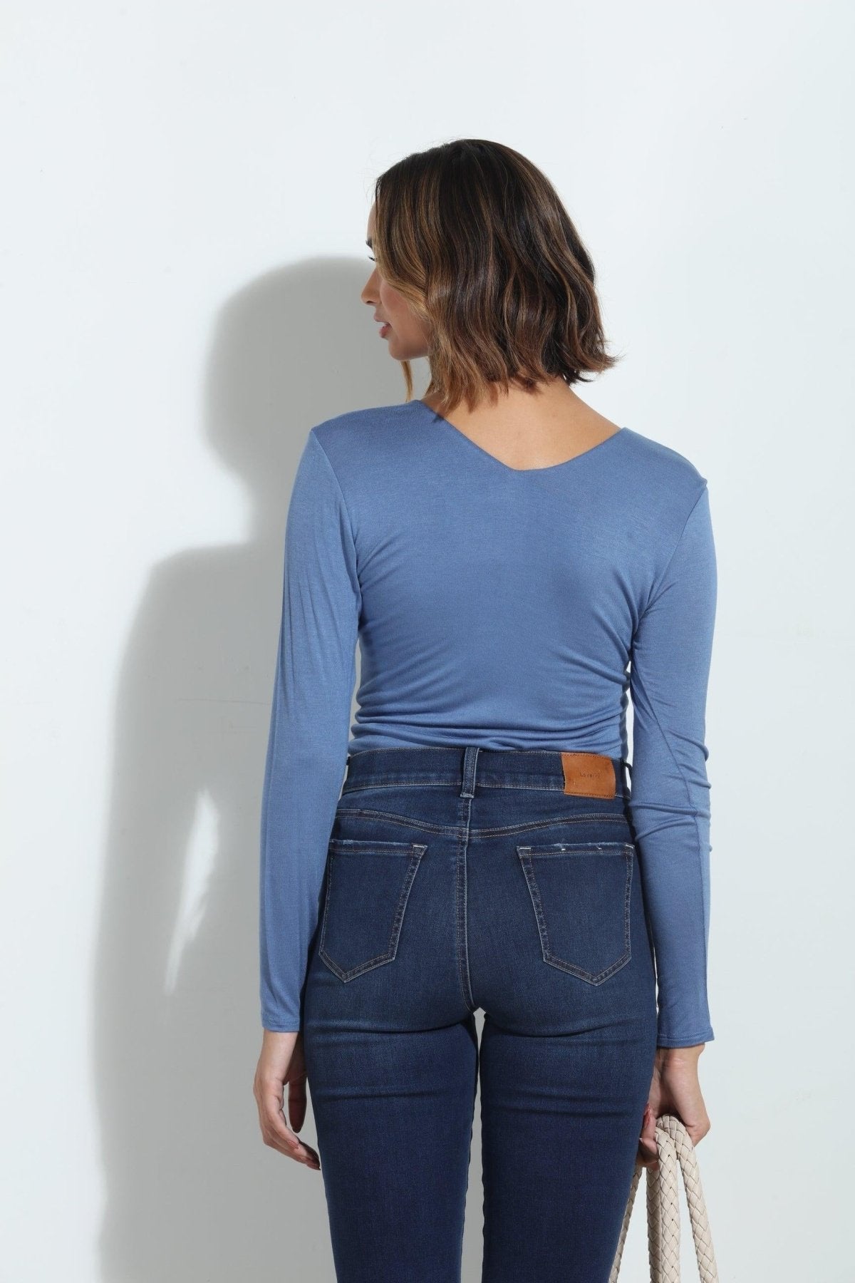 Denim Lined V-Neck Top