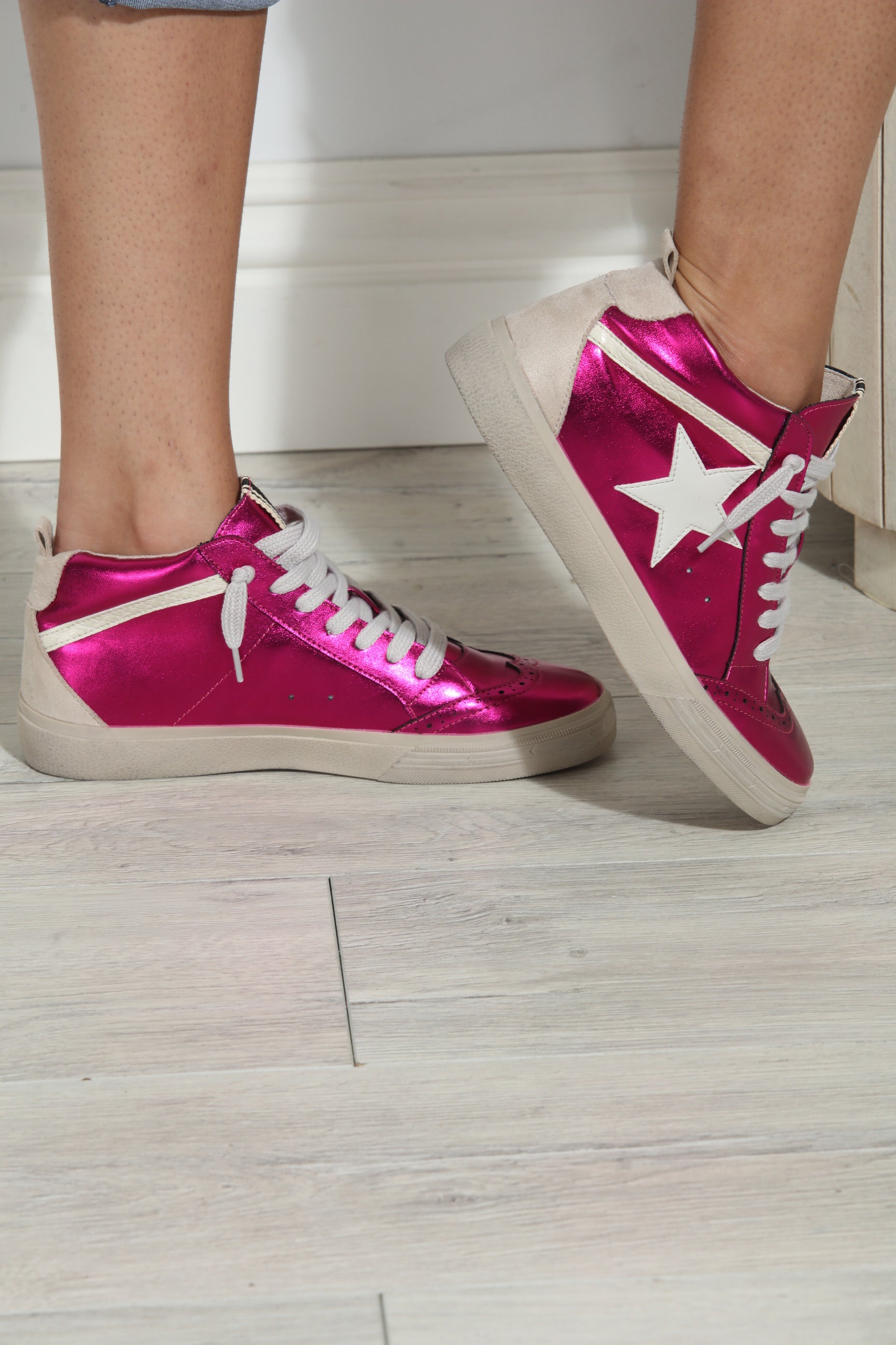 Paulina High-Top Sneakers- Metallic  Pink-FINAL SALE