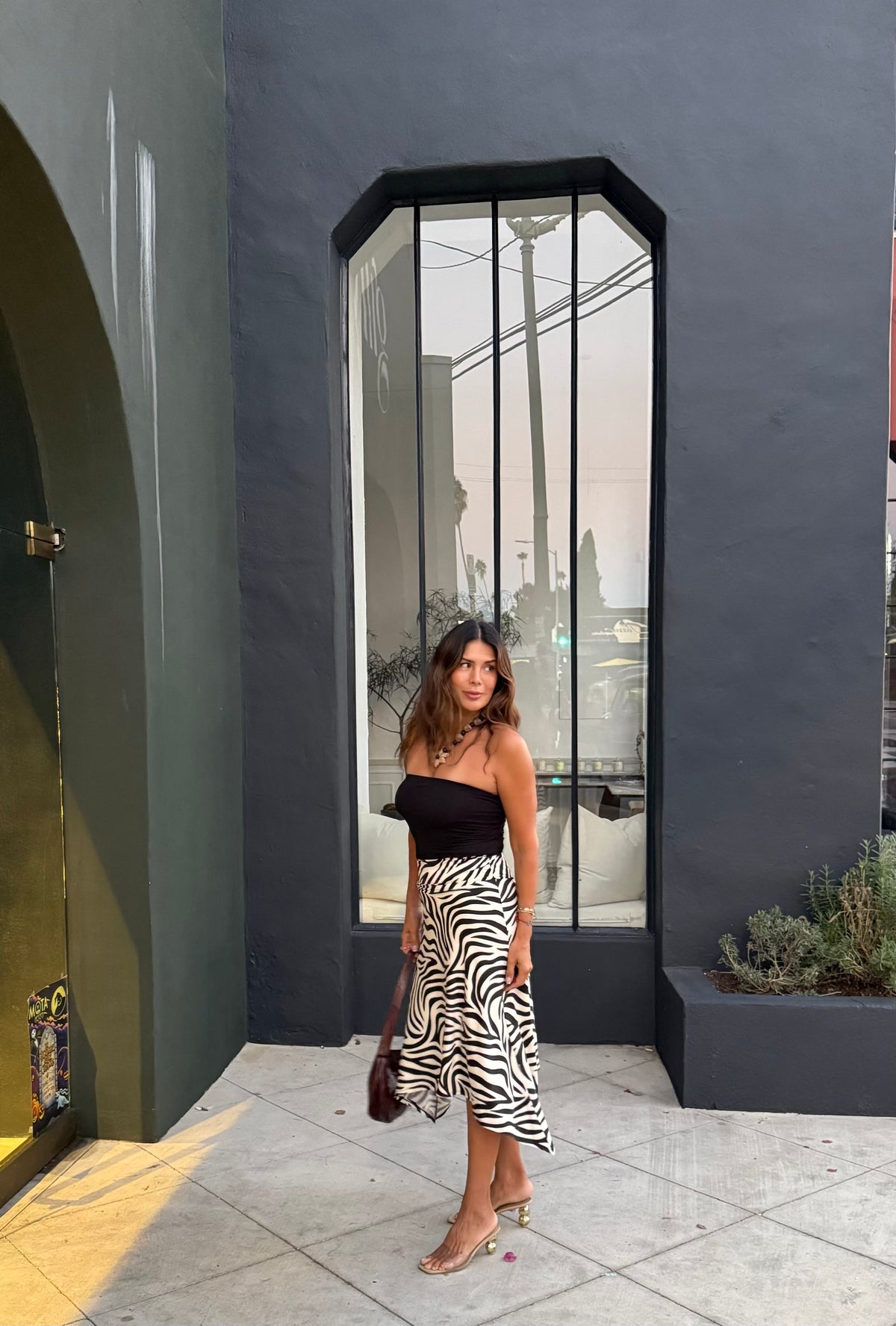 Mara Zebra Bias Cut Stretch Midi Skirt