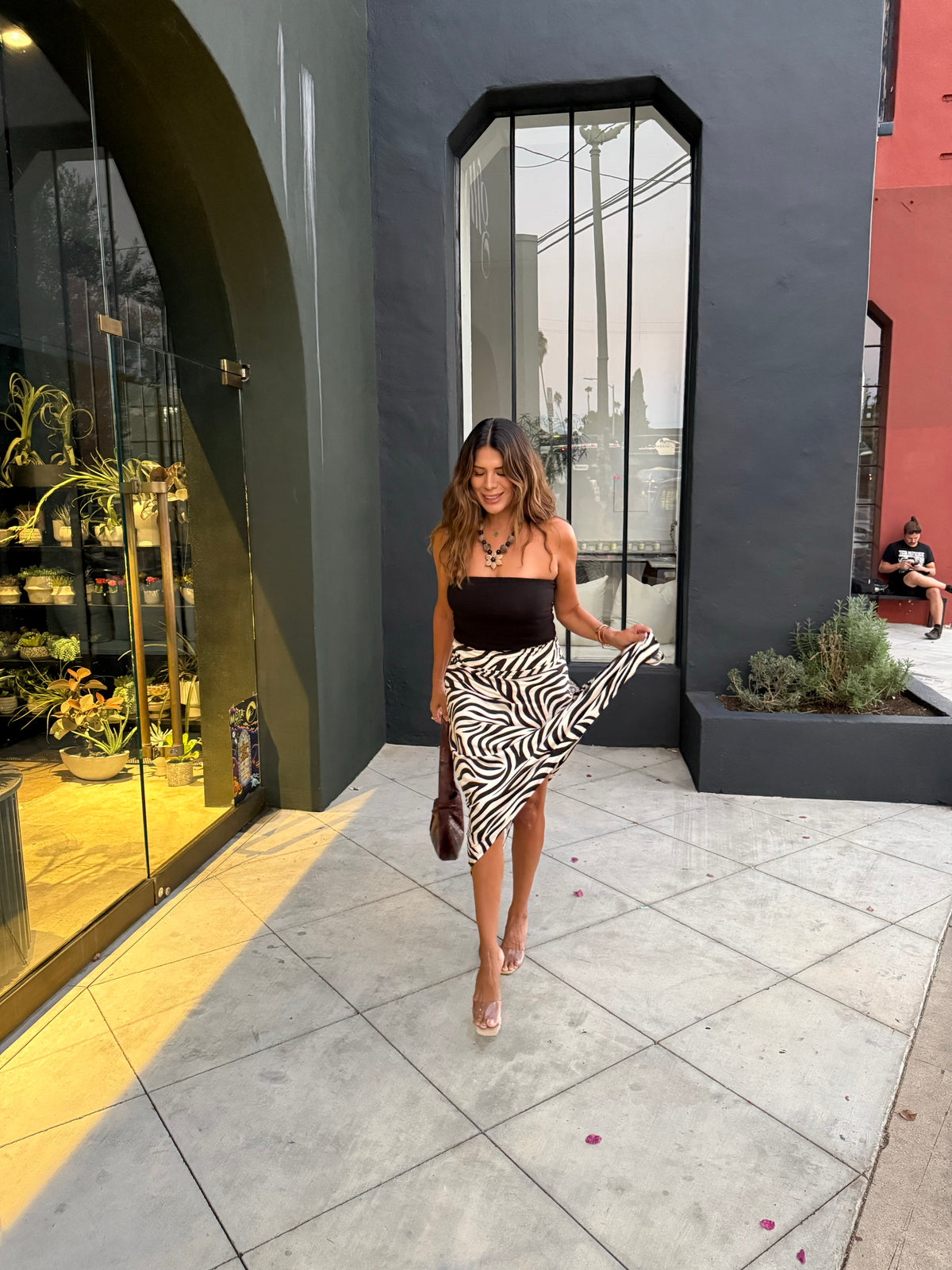 Mara Zebra Bias Cut Stretch Midi Skirt
