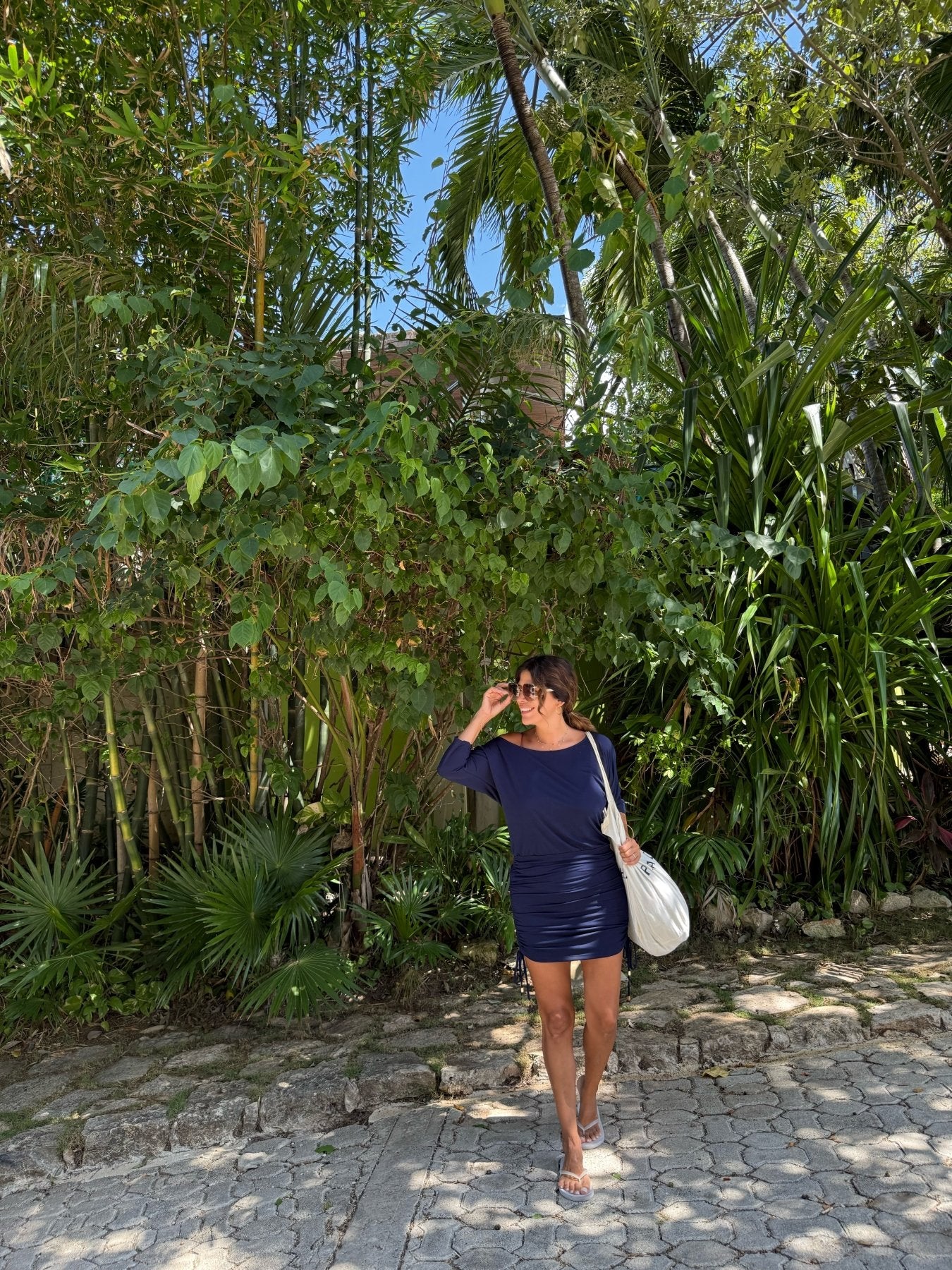 Navy Shirred Skirt Tunic Dress-BEST SELLER