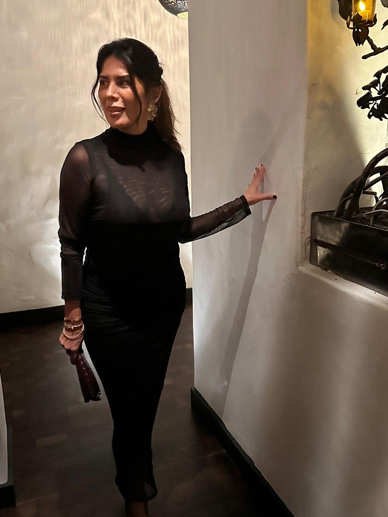 Black Mesh Long Sleeve Top