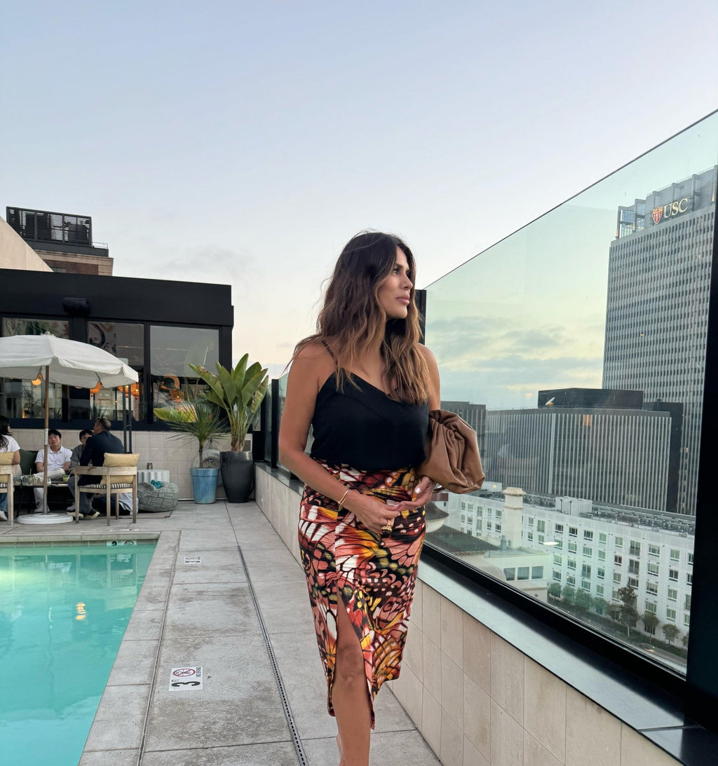 Mariposa Stretch Ruched Midi Skirt