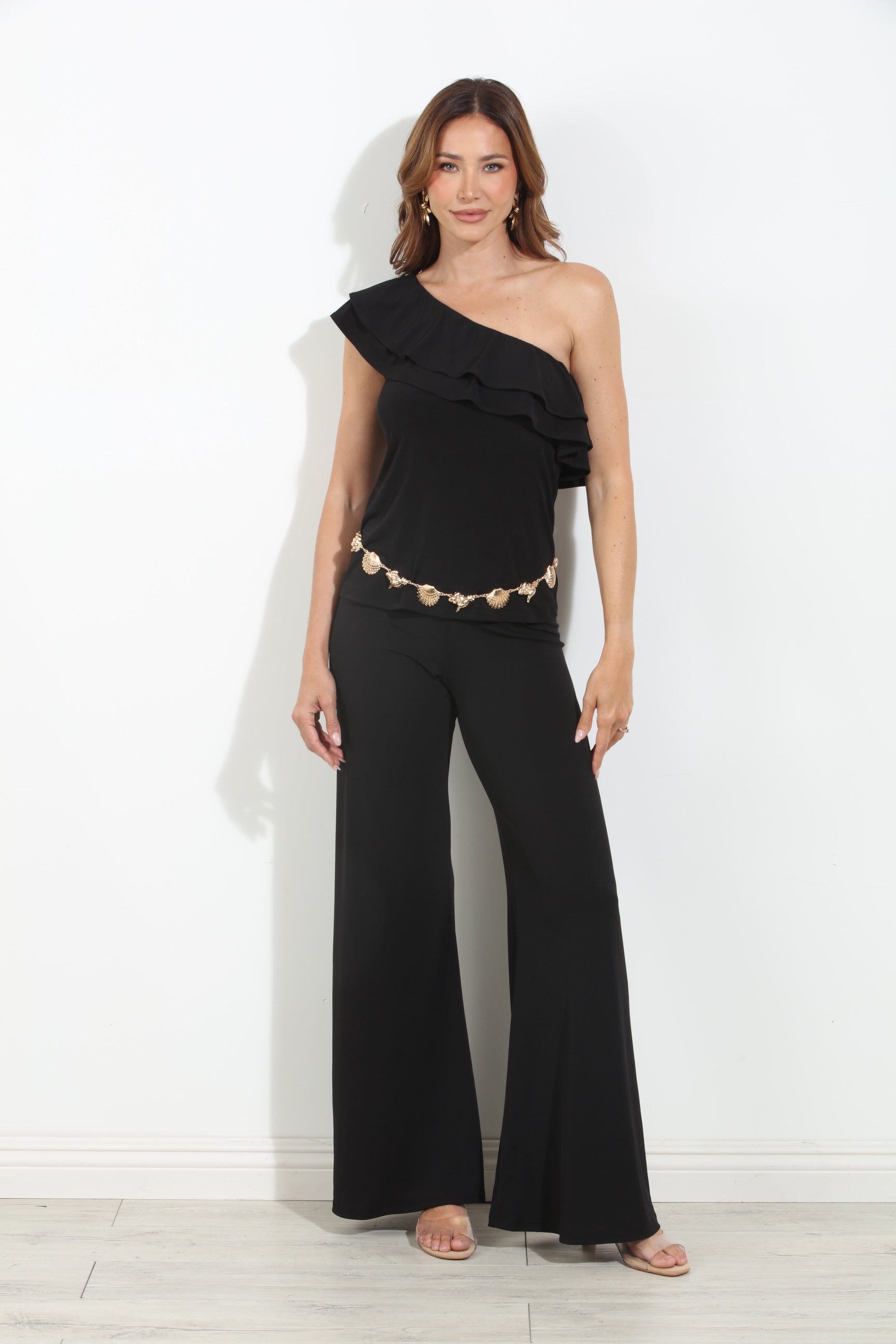 Black ITY Ruffle One-Shoulder Top
