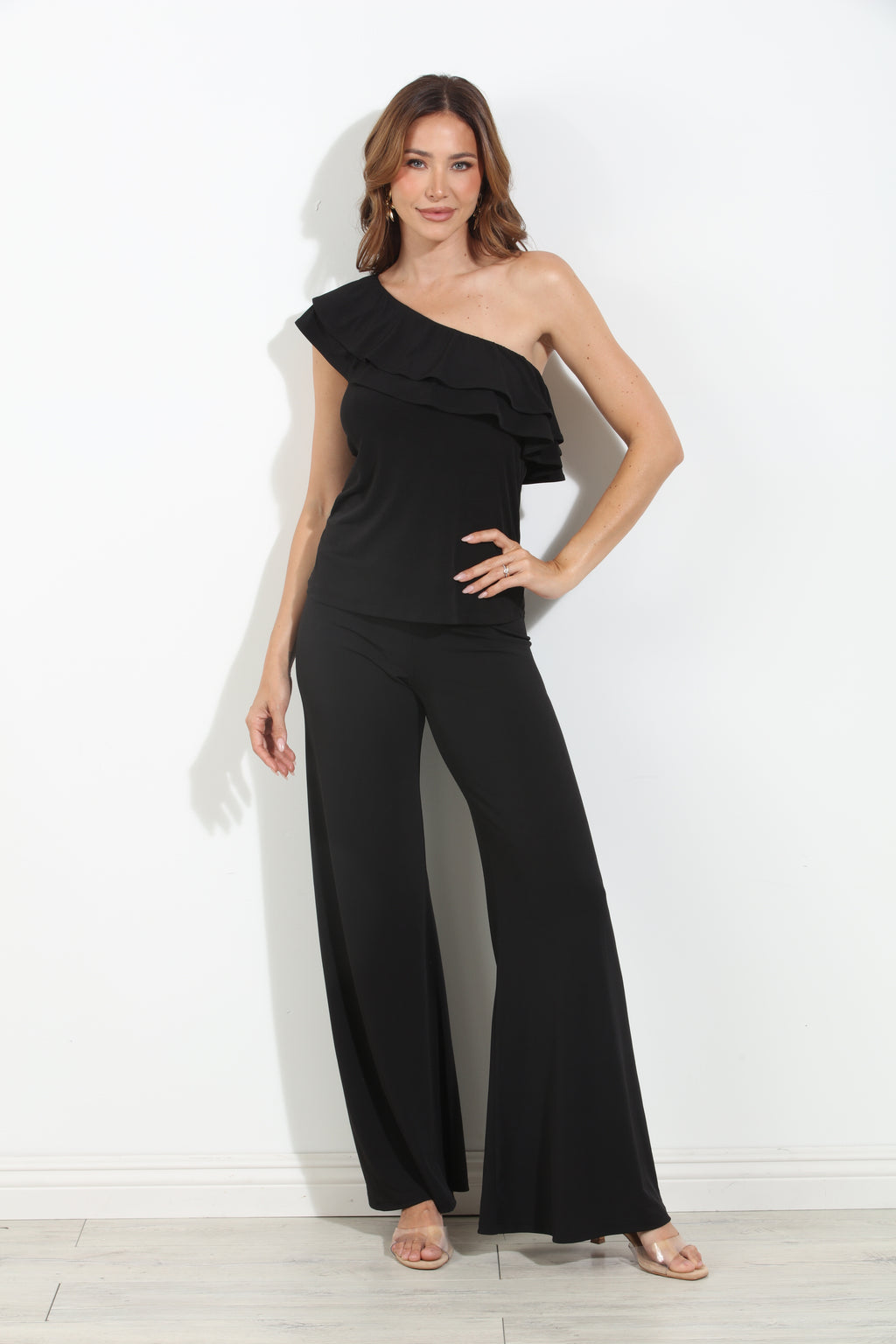 Black Stretch Wide Leg Pants-BEST SELLER