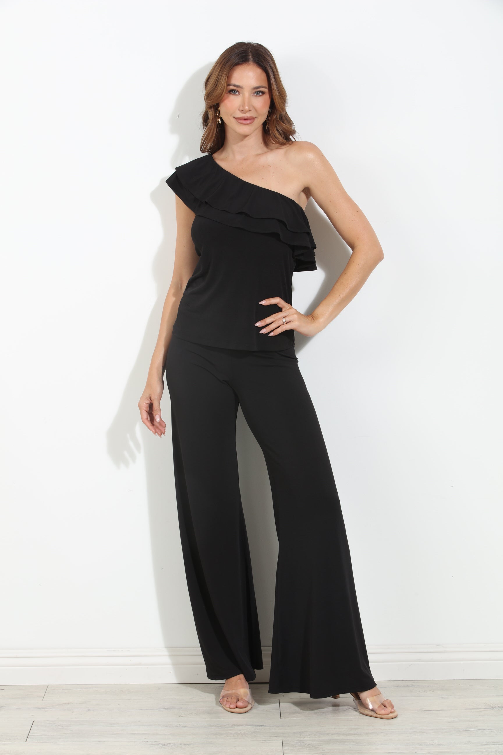 Black Stretch Wide Leg Pants-BEST SELLER