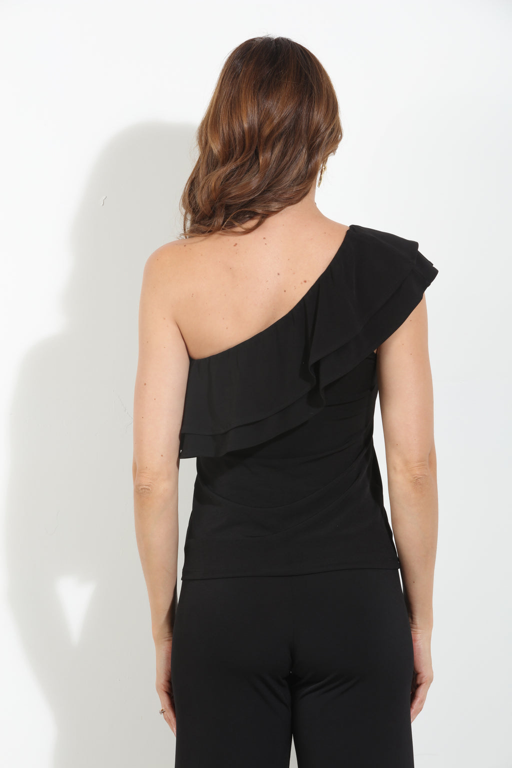 Black ITY Ruffle One-Shoulder Top