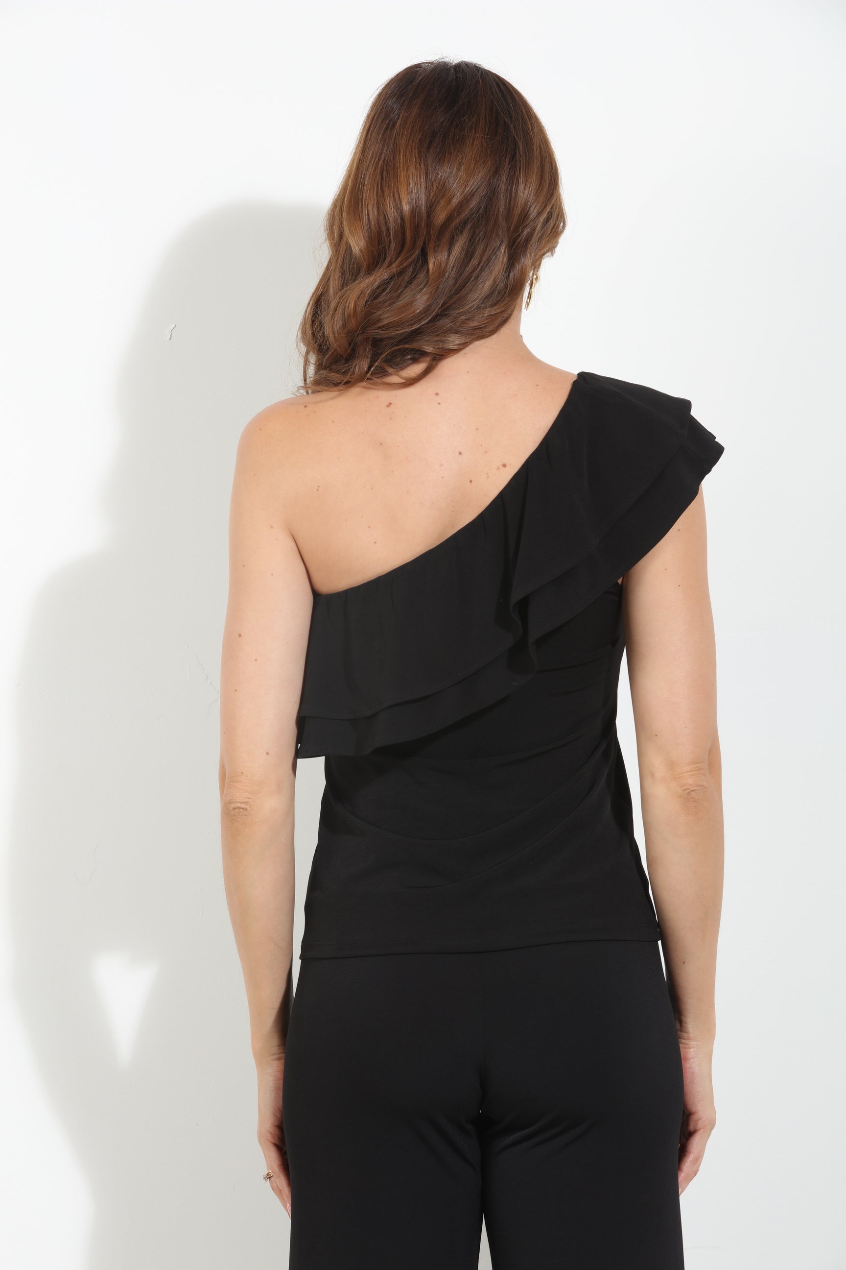 Black ITY Ruffle One-Shoulder Top