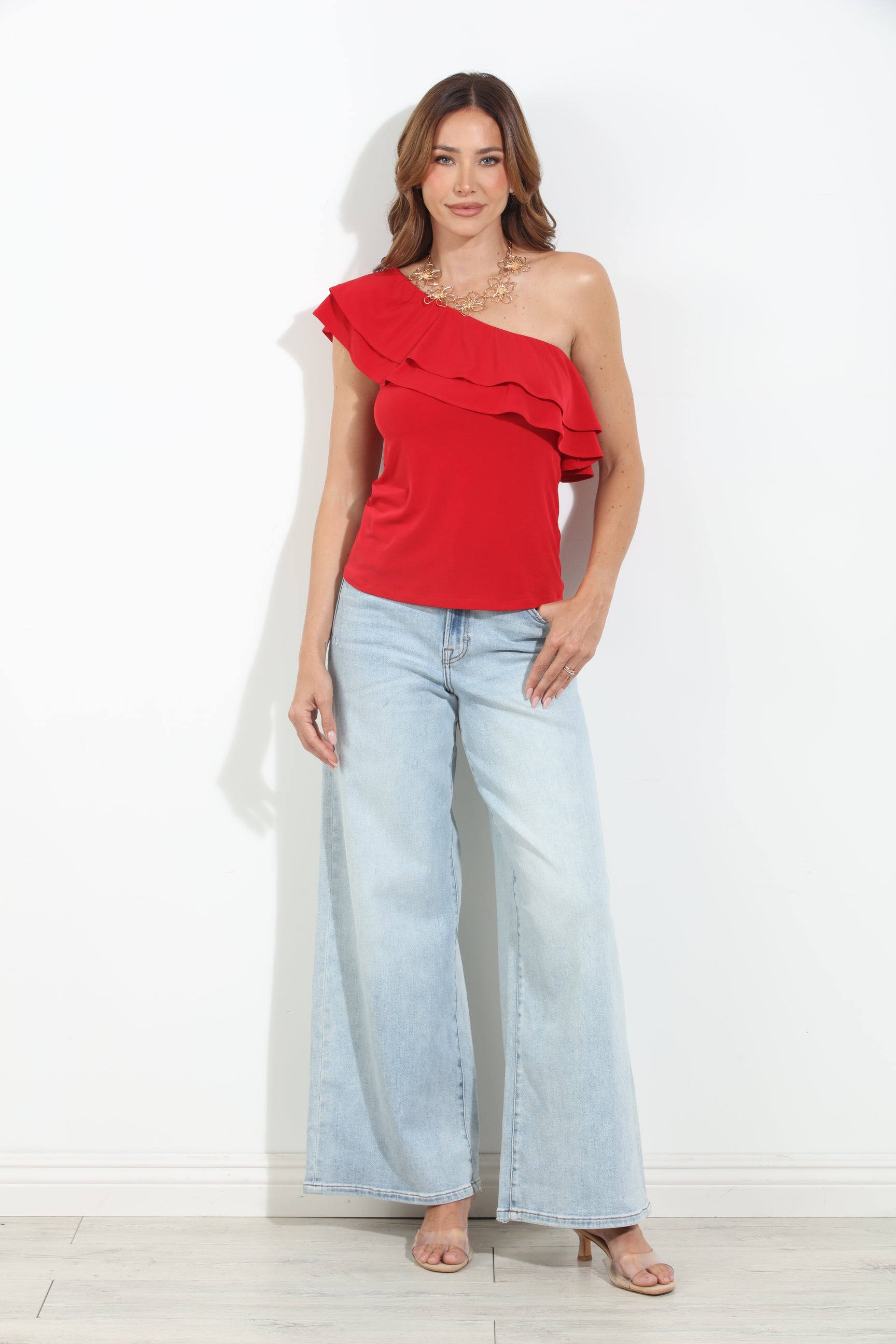 Red ITY Ruffle One-Shoulder Top