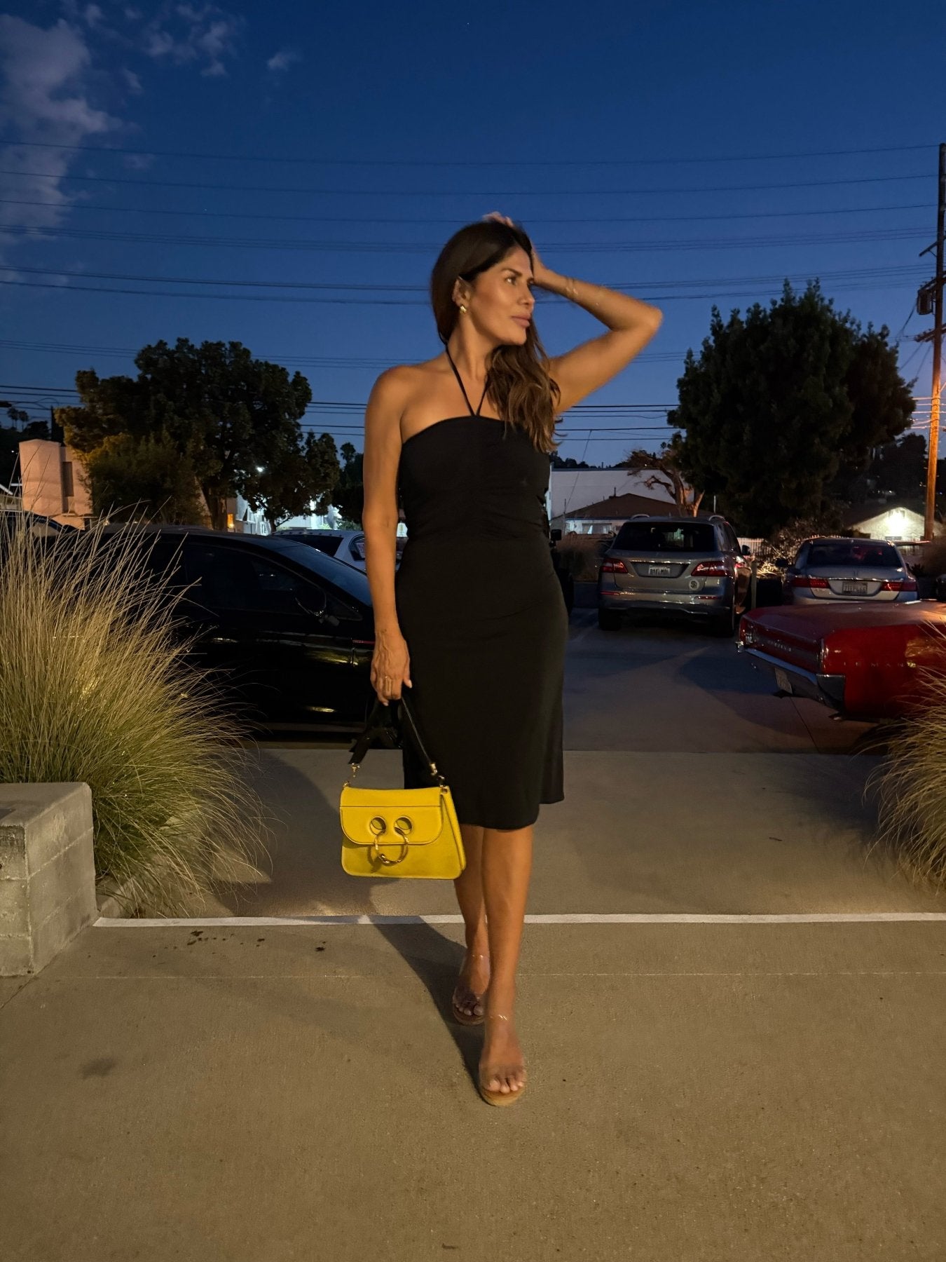 stretch halter dress High-Neck Halter Stretch Satin Maxi Dress with Bias A-line Skirt