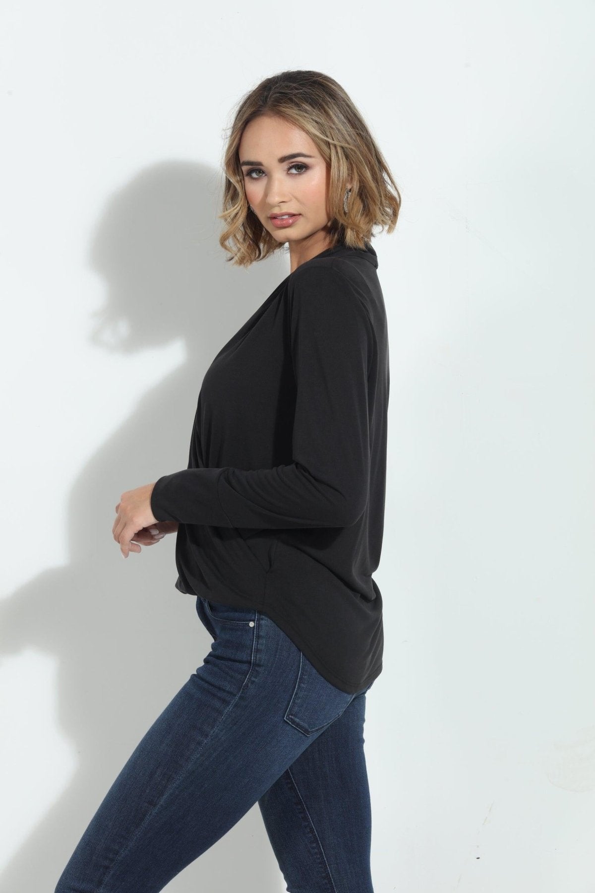 Black Cupro Draped Surplice Top-BEST SELLER