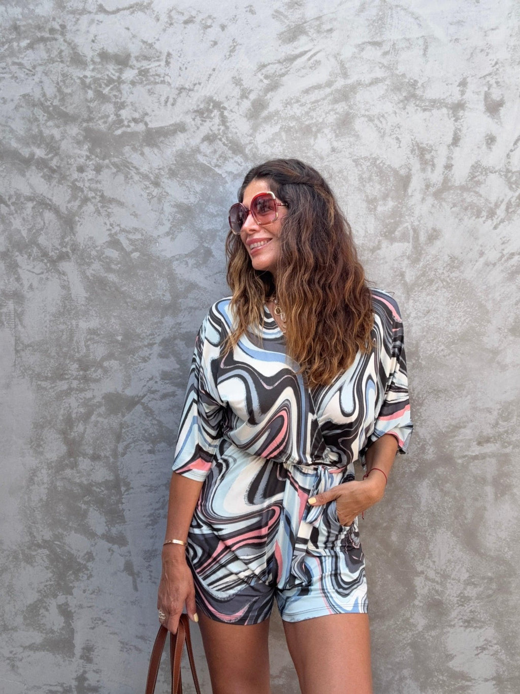 Star Kimono Sleeve Stretch Romper-FINAL SALE