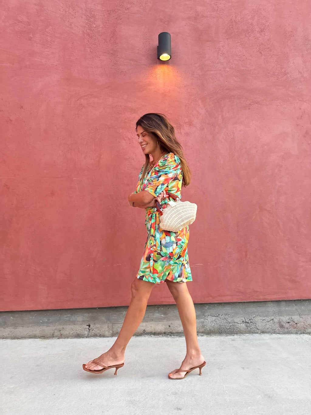 Giada Stretch Shirred Puff Sleeve Faux Wrap Dress-BEST SELLER