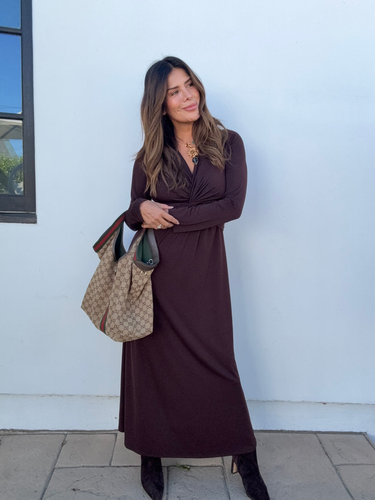 Espresso Stretch Twist Long Sleeve Maxi-BEST SELLER