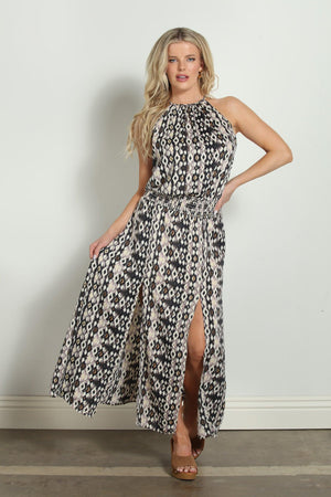 Amulet Halter Double Slit Midi Dress-FINAL SALE
