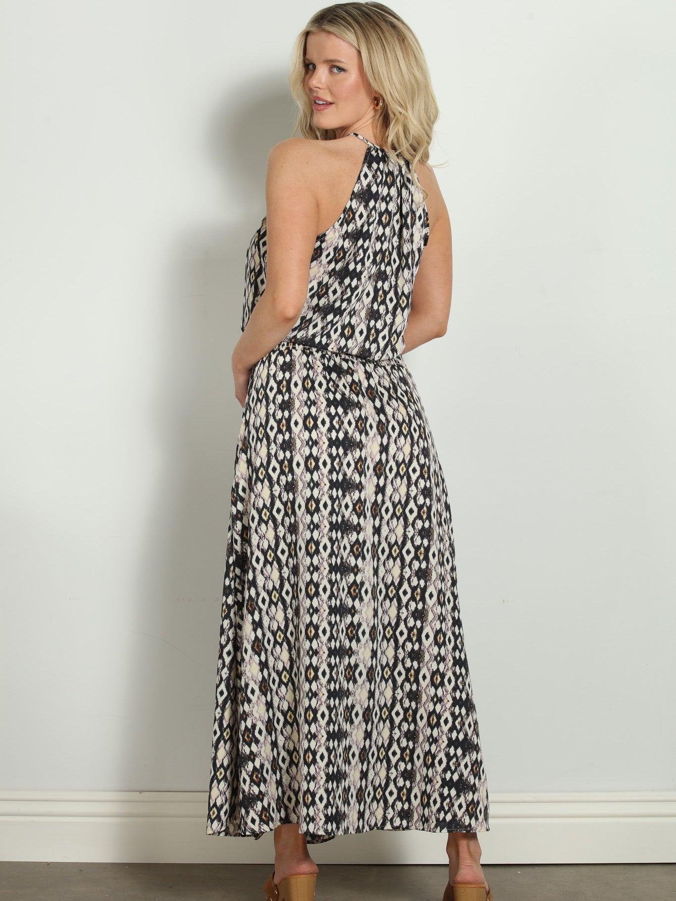 Amulet Halter Double Slit Midi Dress-FINAL SALE