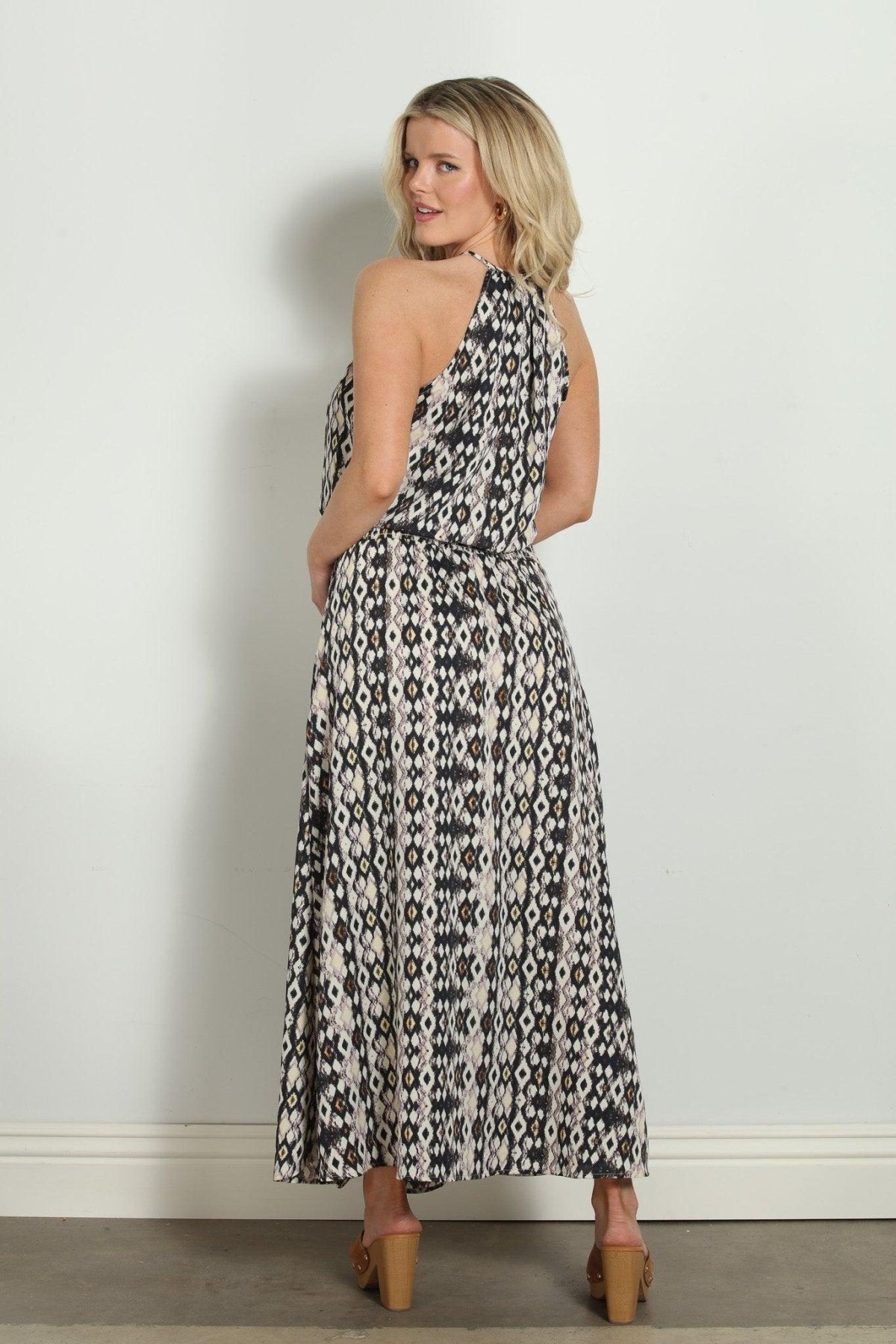Amulet Halter Double Slit Midi Dress-FINAL SALE