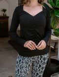 Black Shirred Stretch Long Sleeve Top-FINSL SALE