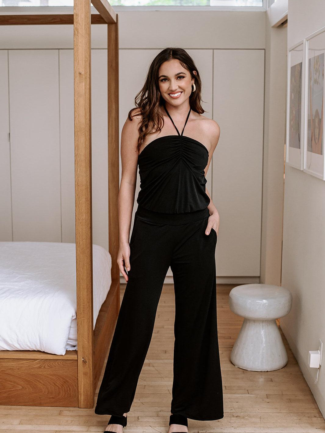 Black Stretch Tube Halter Jumpsuit-FINAL SALE