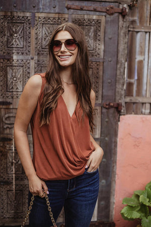 The Everyday Cupro Surplice Tank - Rust