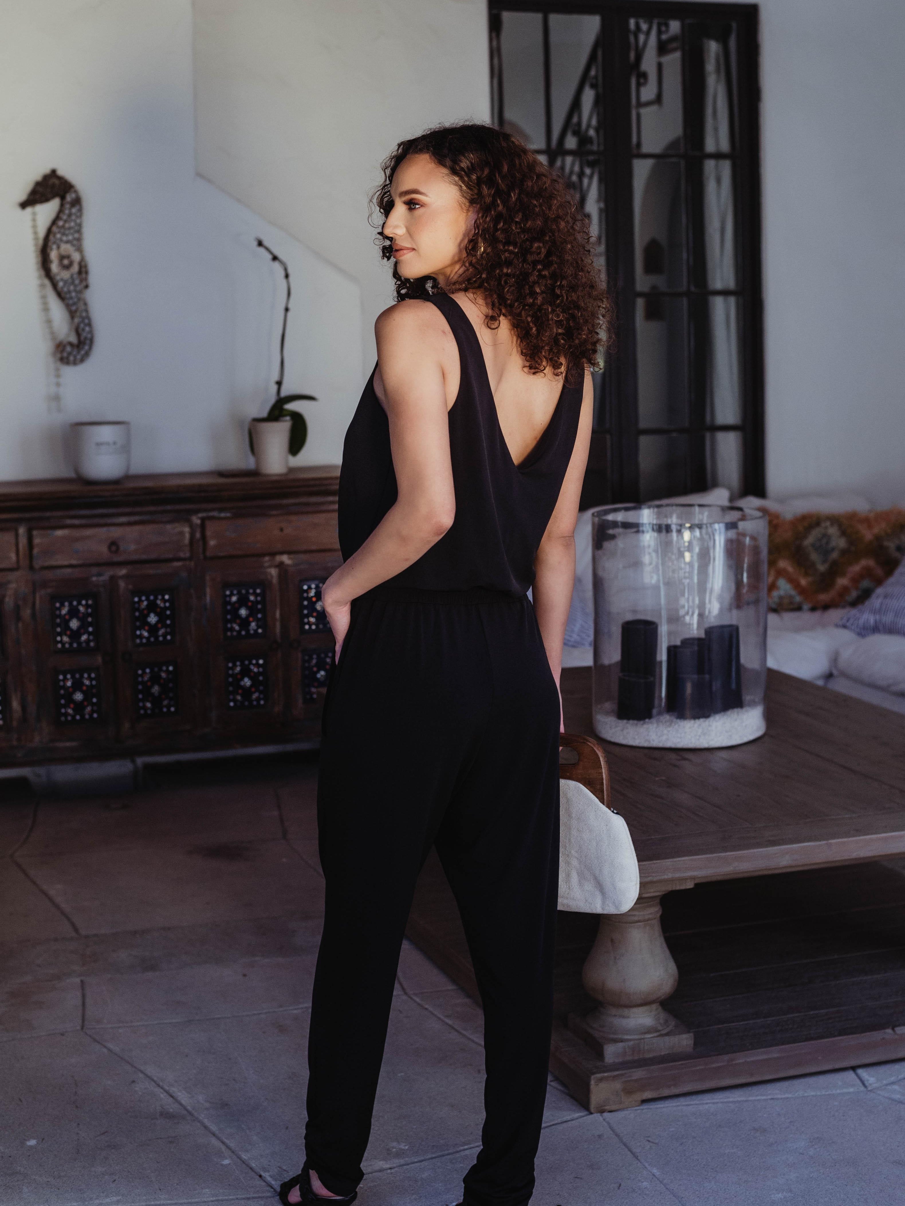 Black stretch Tank Jogger Jumpsuit