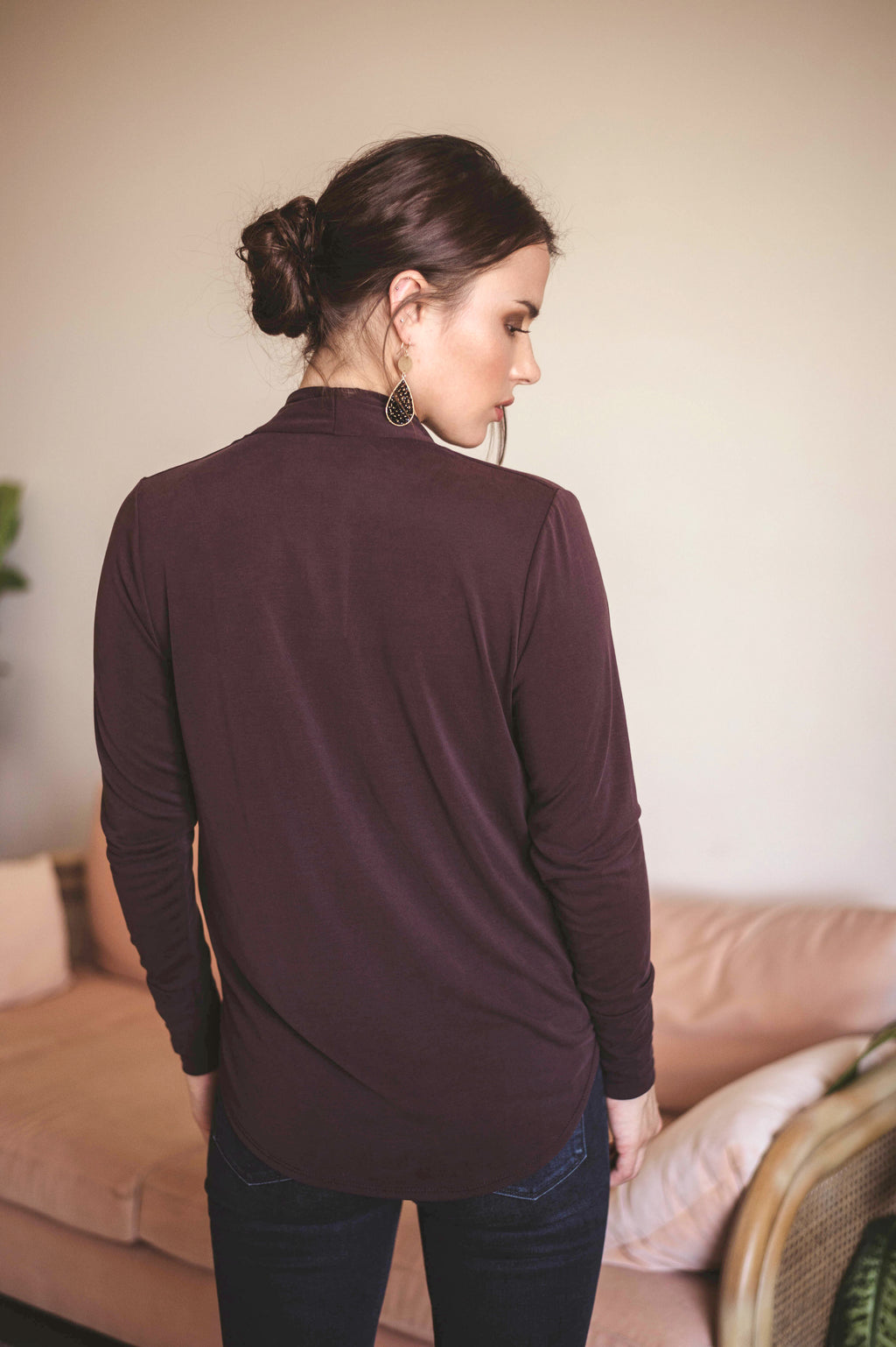 Dark Chocolate Cupro Draped Surplice Top