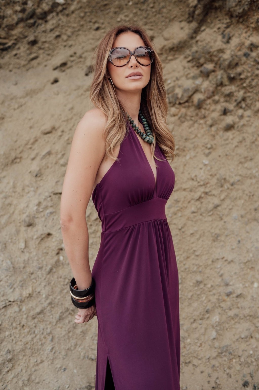 Eggplant Stretch Halter Maxi-BEST SELLER