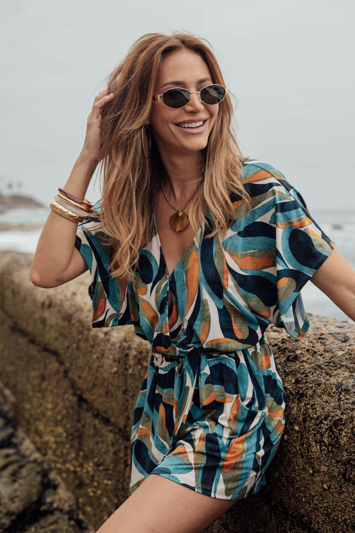 Aster Short Sleeve Open-Back Romper-BEST SELLER