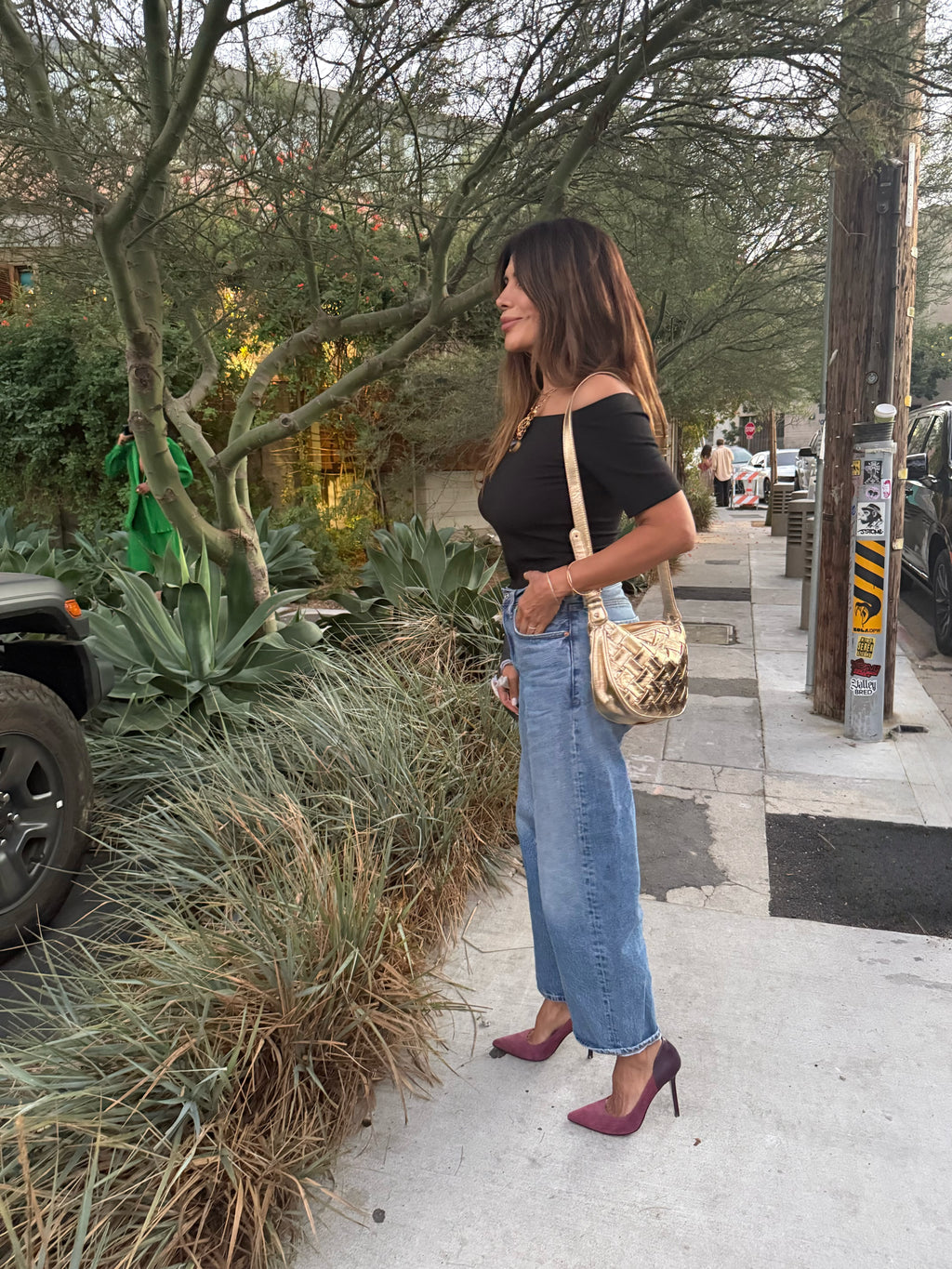 Kamille Gold Metallic Shoulder Bag