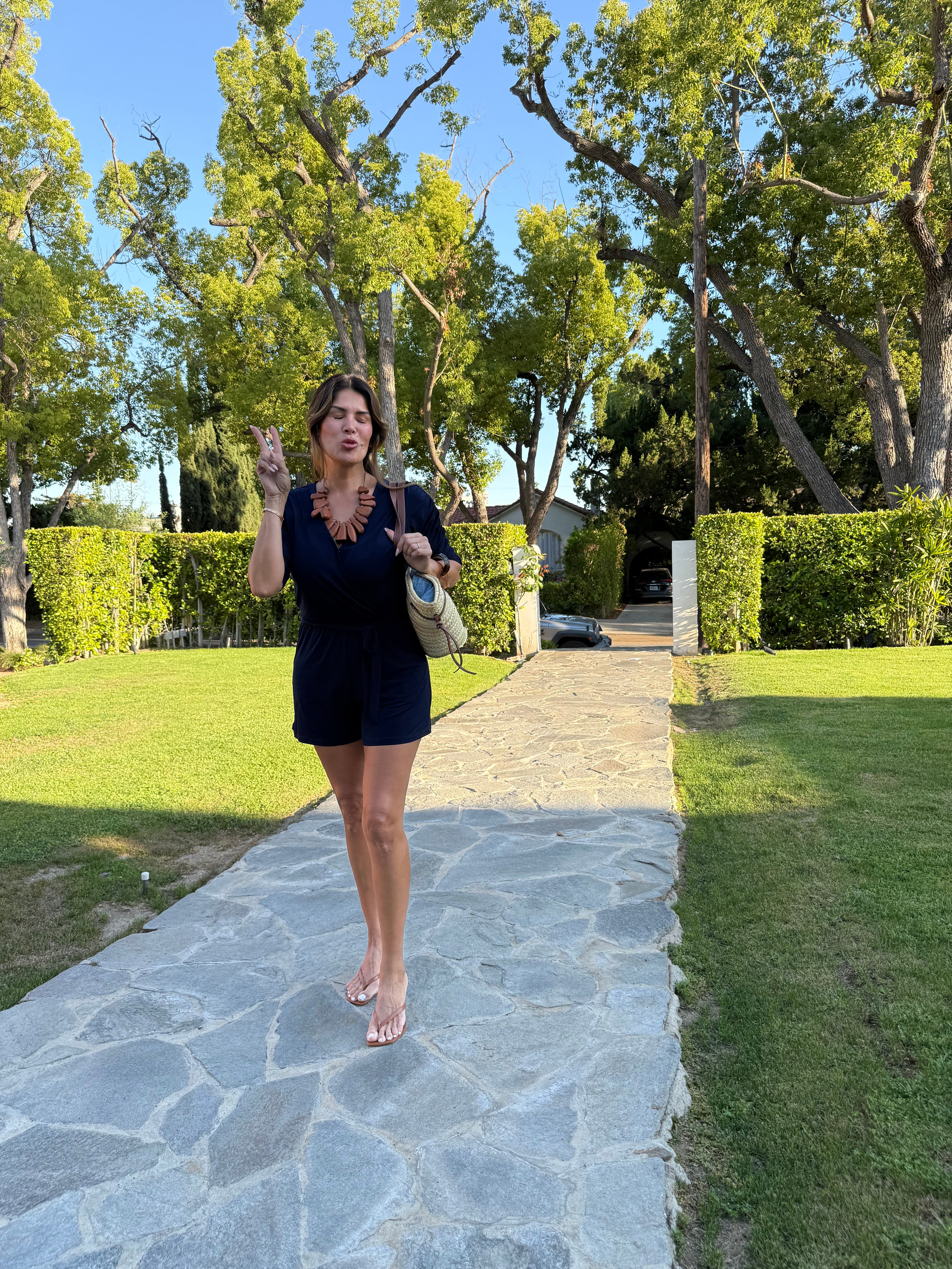 Navy Shirred Sleeve Romper-BEST SELLER