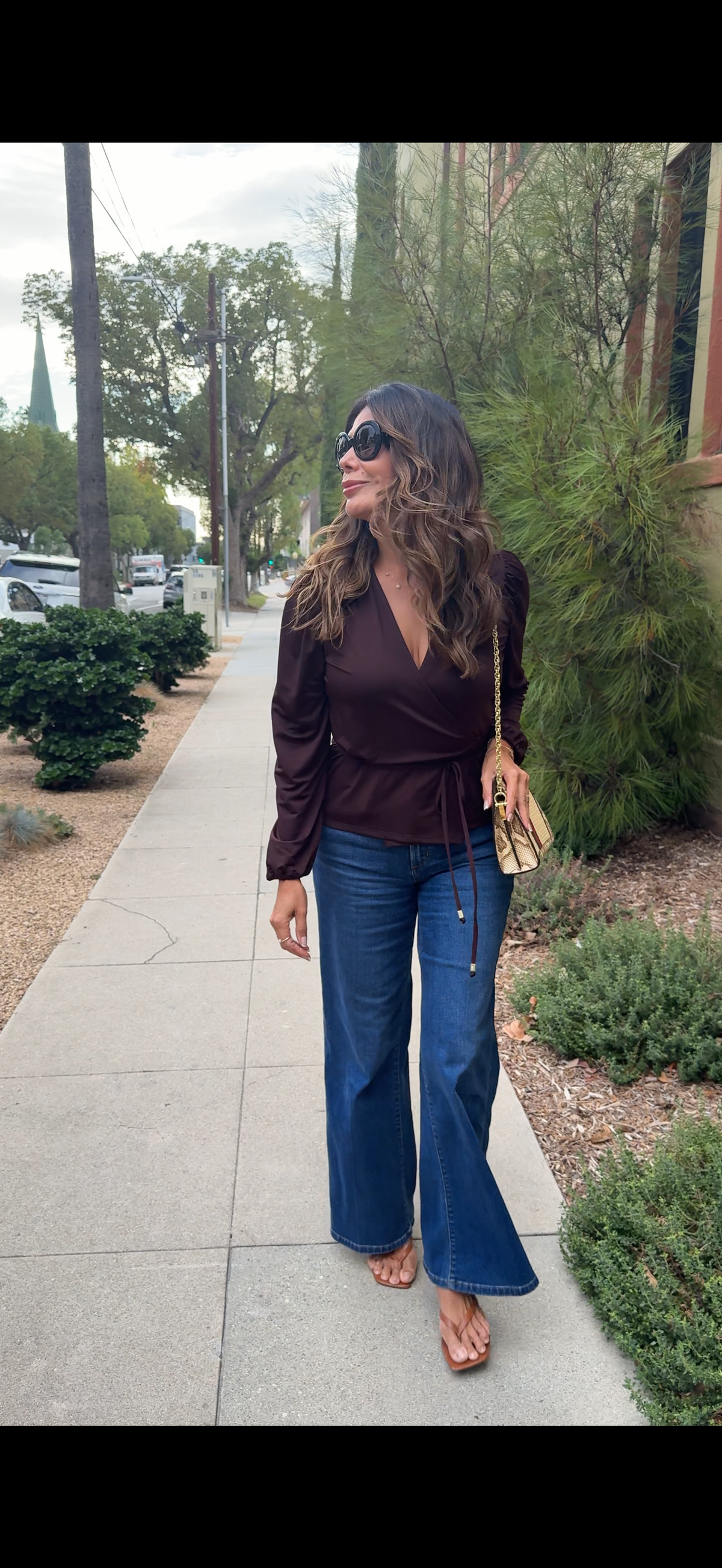 Espresso Stretch Wrap Long Sleeve Top