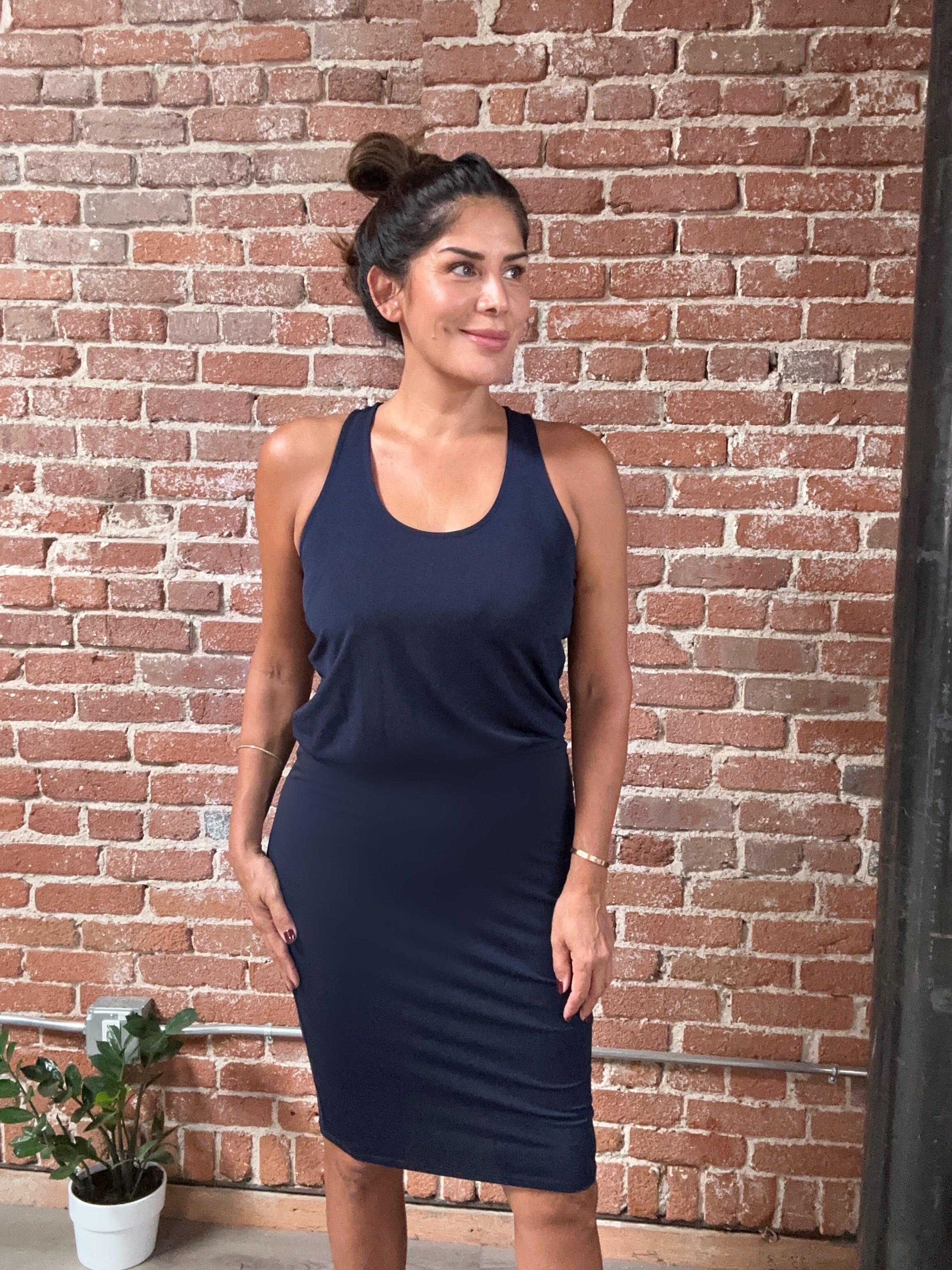 Navy Stretch Racerback Dropwaist Dress