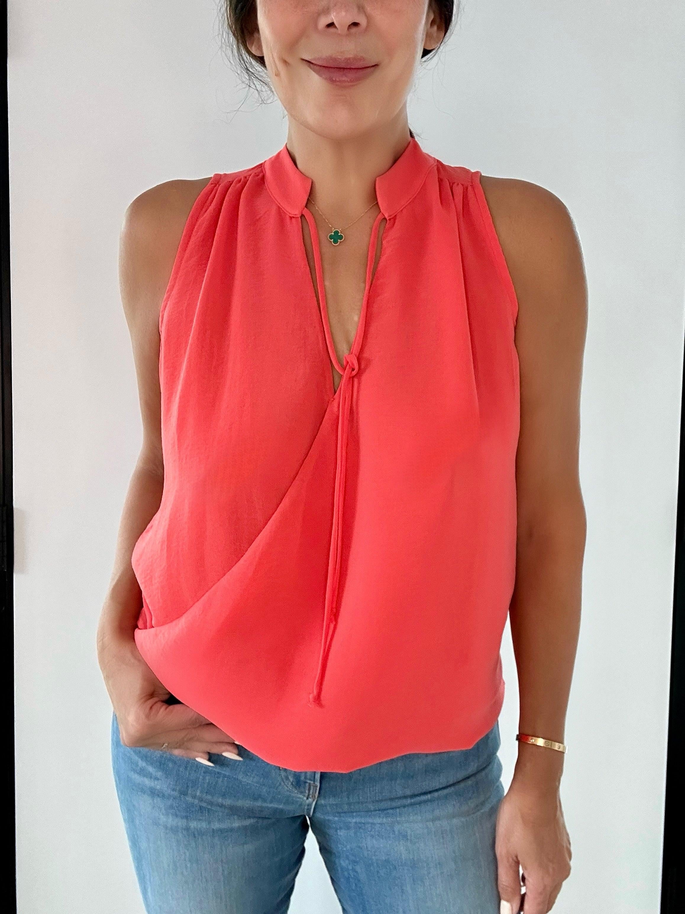 Tangerine Chiffon Surplice Top with Tie-FINAL SALE