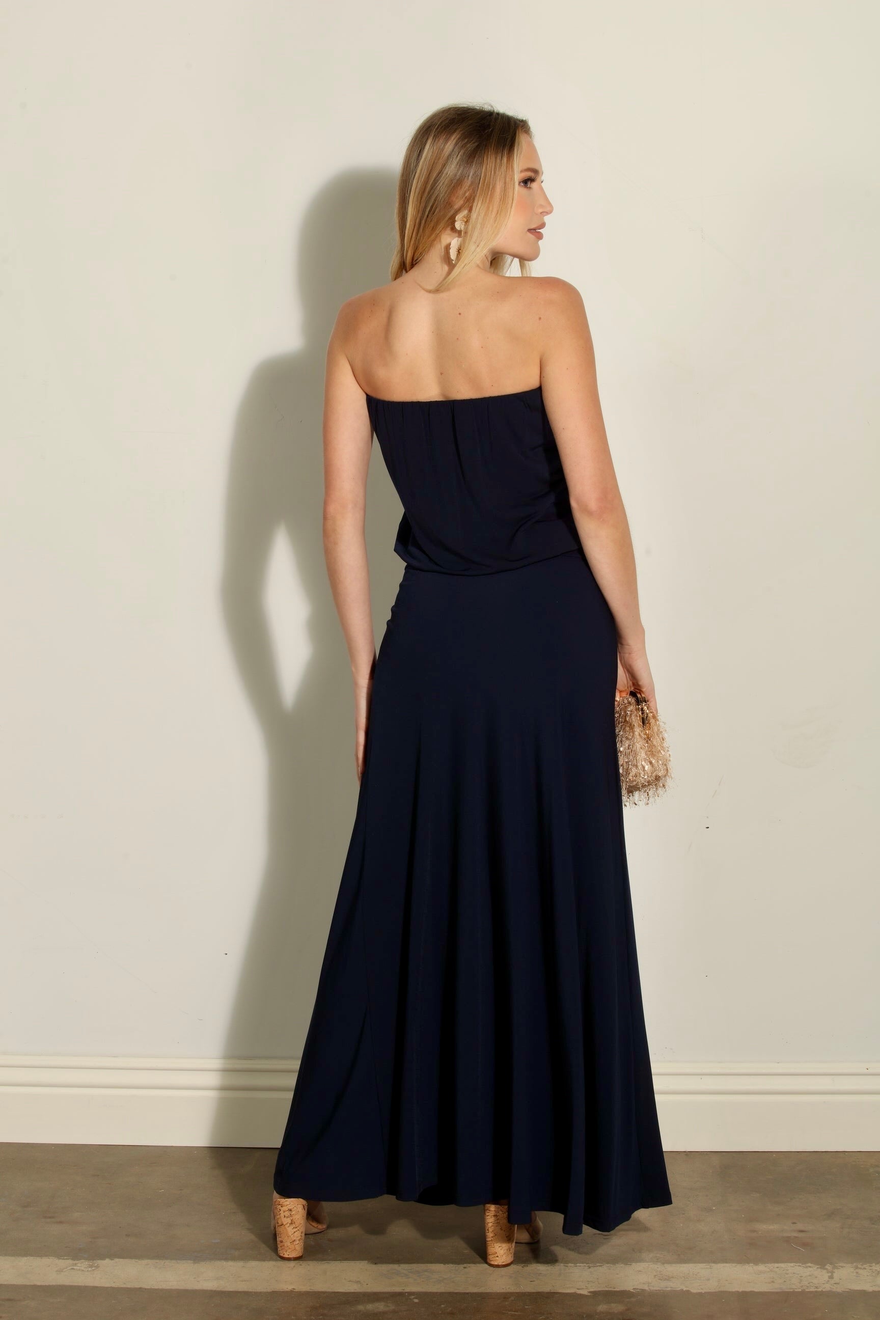 Navy Stretch Strapless Dropwaist Maxi Dress-BEST SELLER