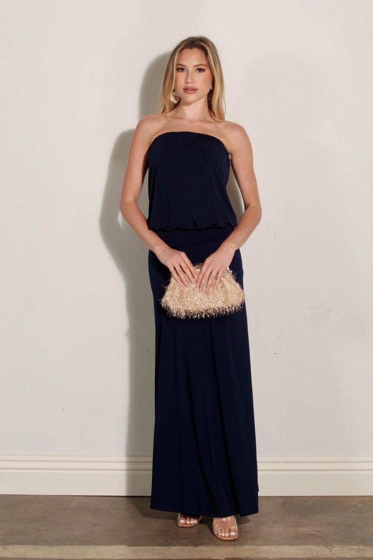 Navy Stretch Strapless Dropwaist Maxi Dress-BEST SELLER