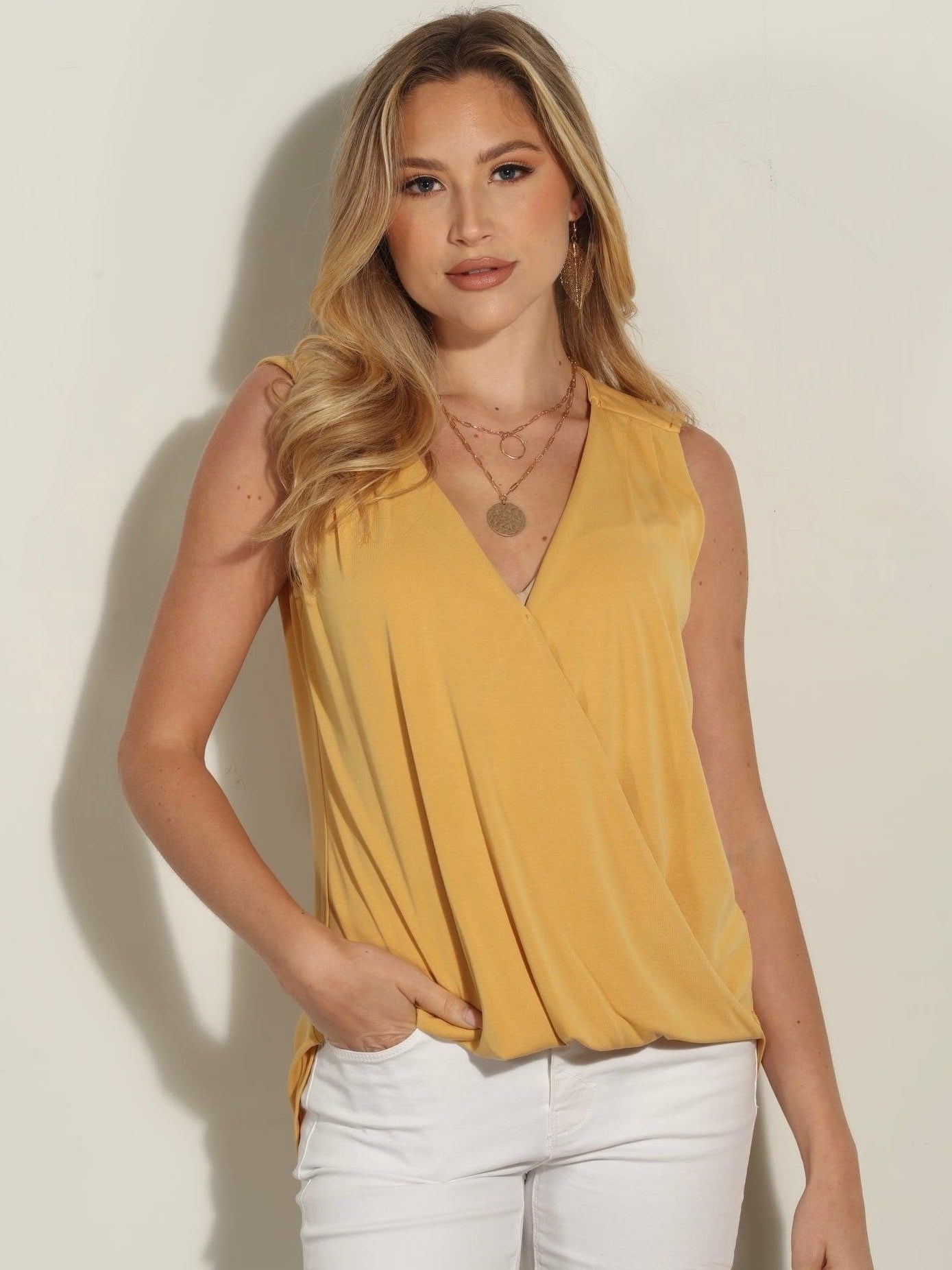 The Everyday Cupro Surplice Tank Turmeric -BEST SELLER